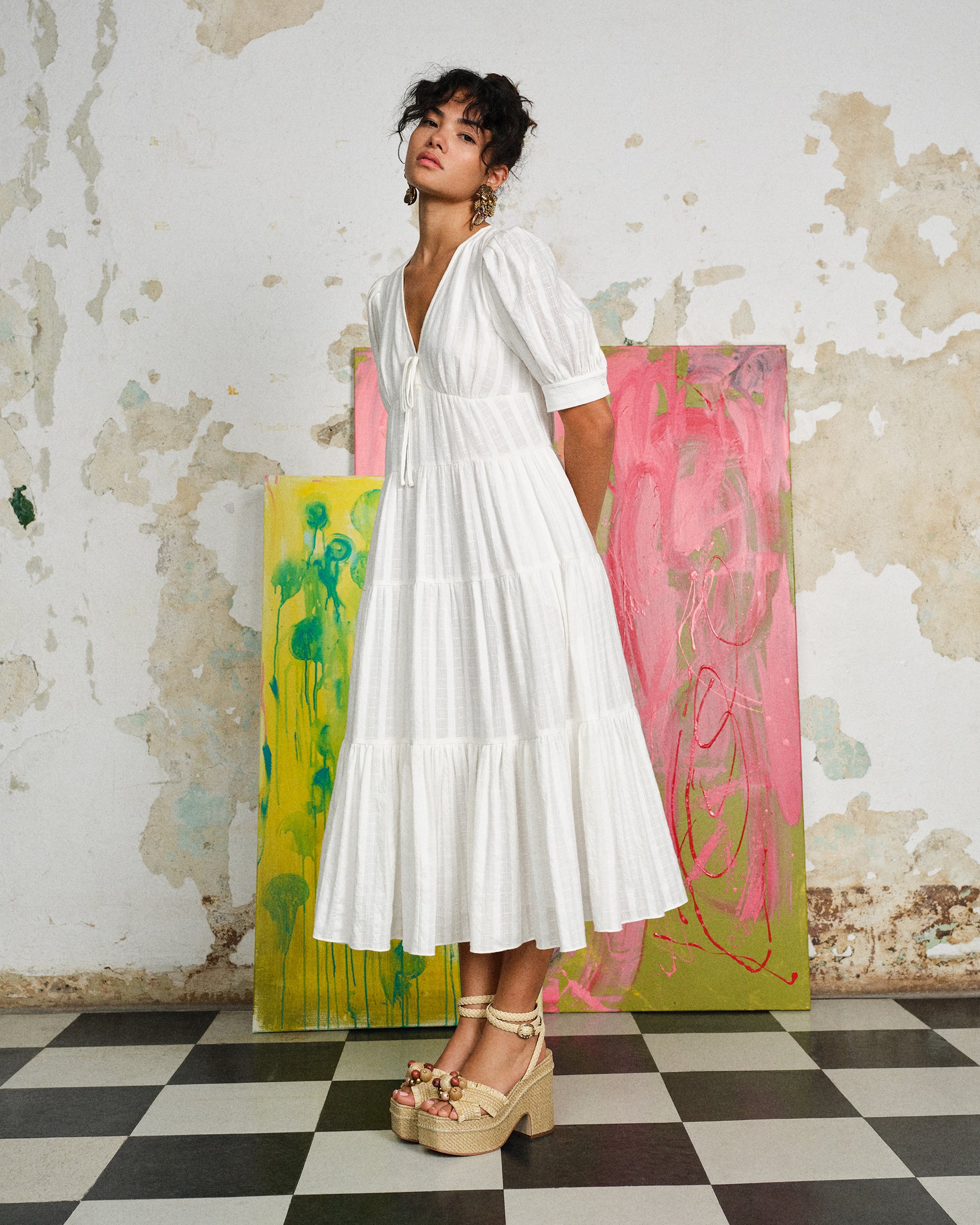 Shop Cotton jersey wrap dress and wide-leg pant set