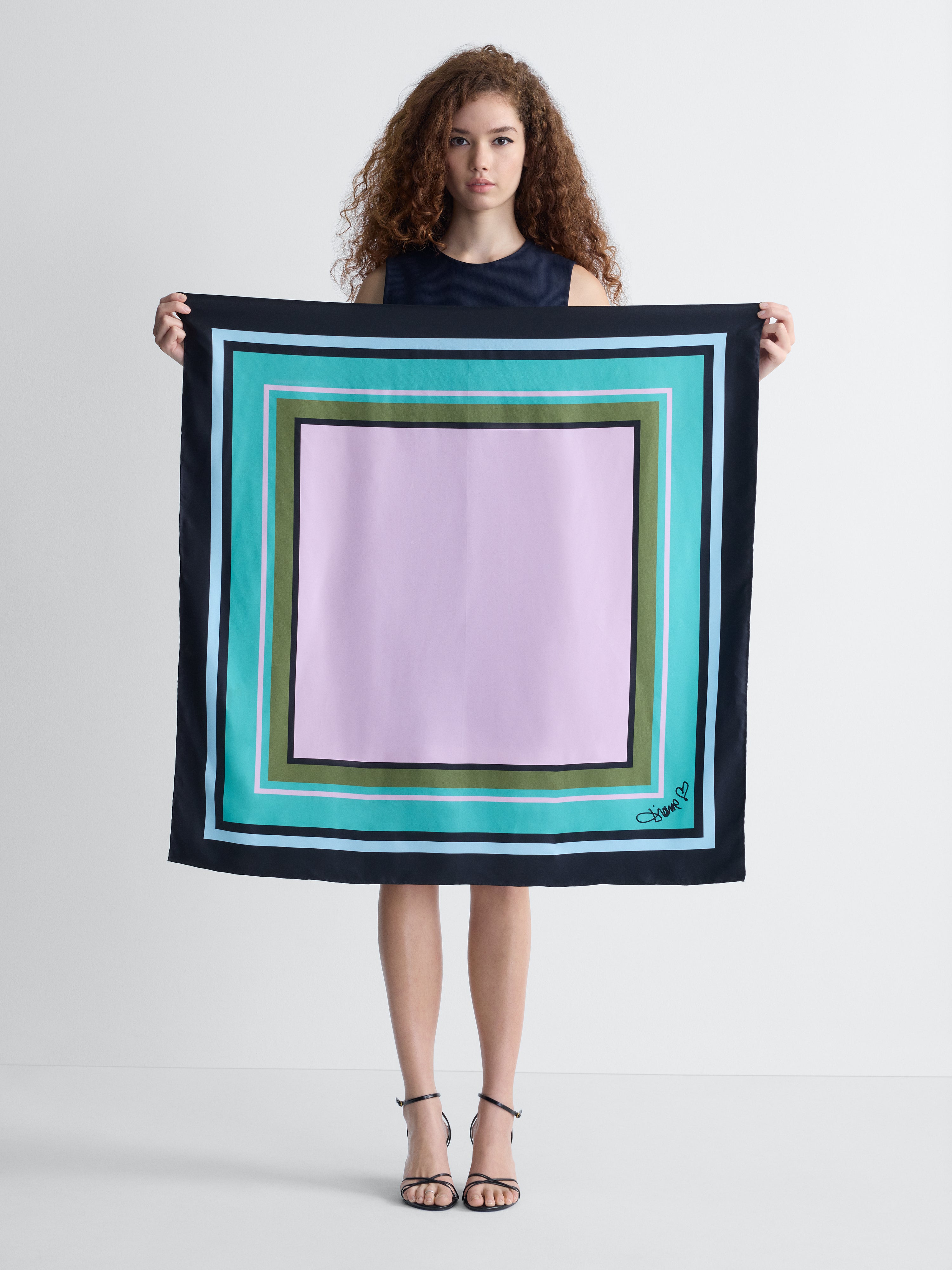Flag Scarf in Lavender Pink, full length front view