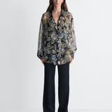 Mercer Chiffon Shirt in Crystal Fleur and Black Crystal, full length front view