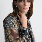 Mercer Chiffon Shirt in Crystal Fleur and Black Crystal, close-up