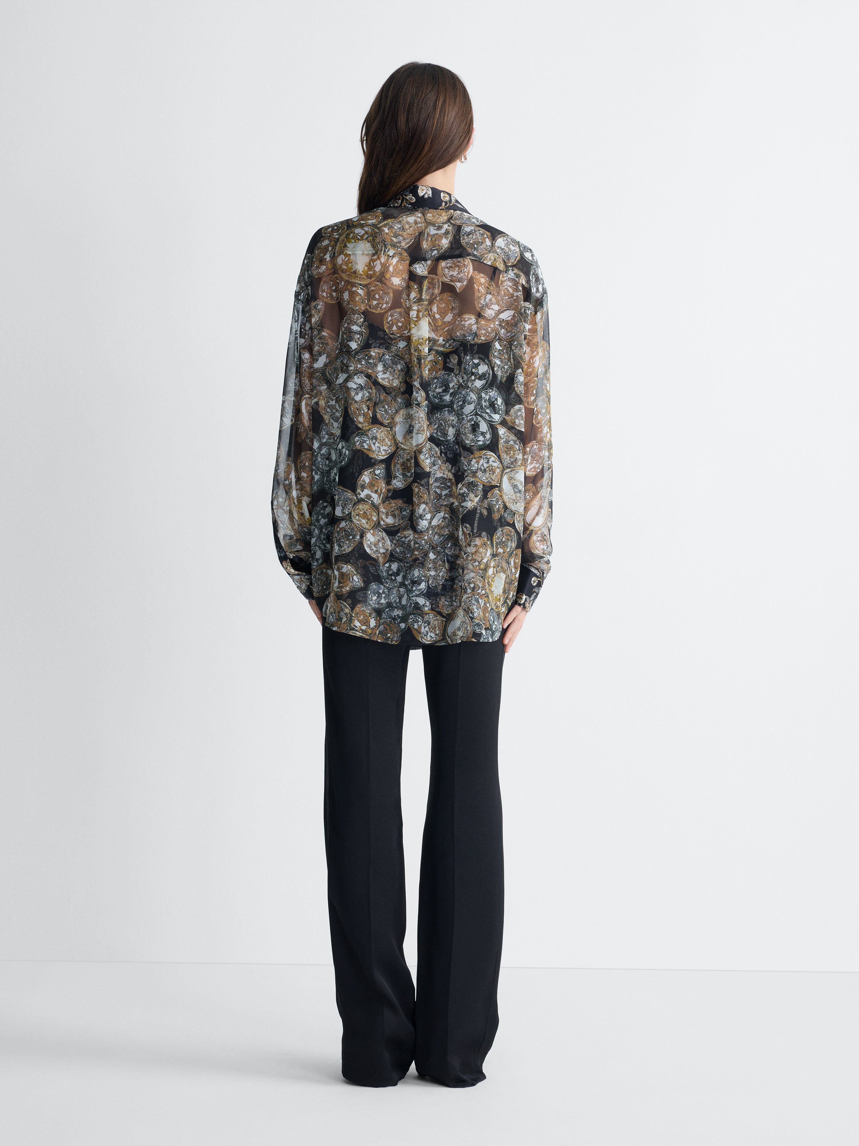 Mercer Chiffon Shirt in Crystal Fleur and Black Crystal, back view