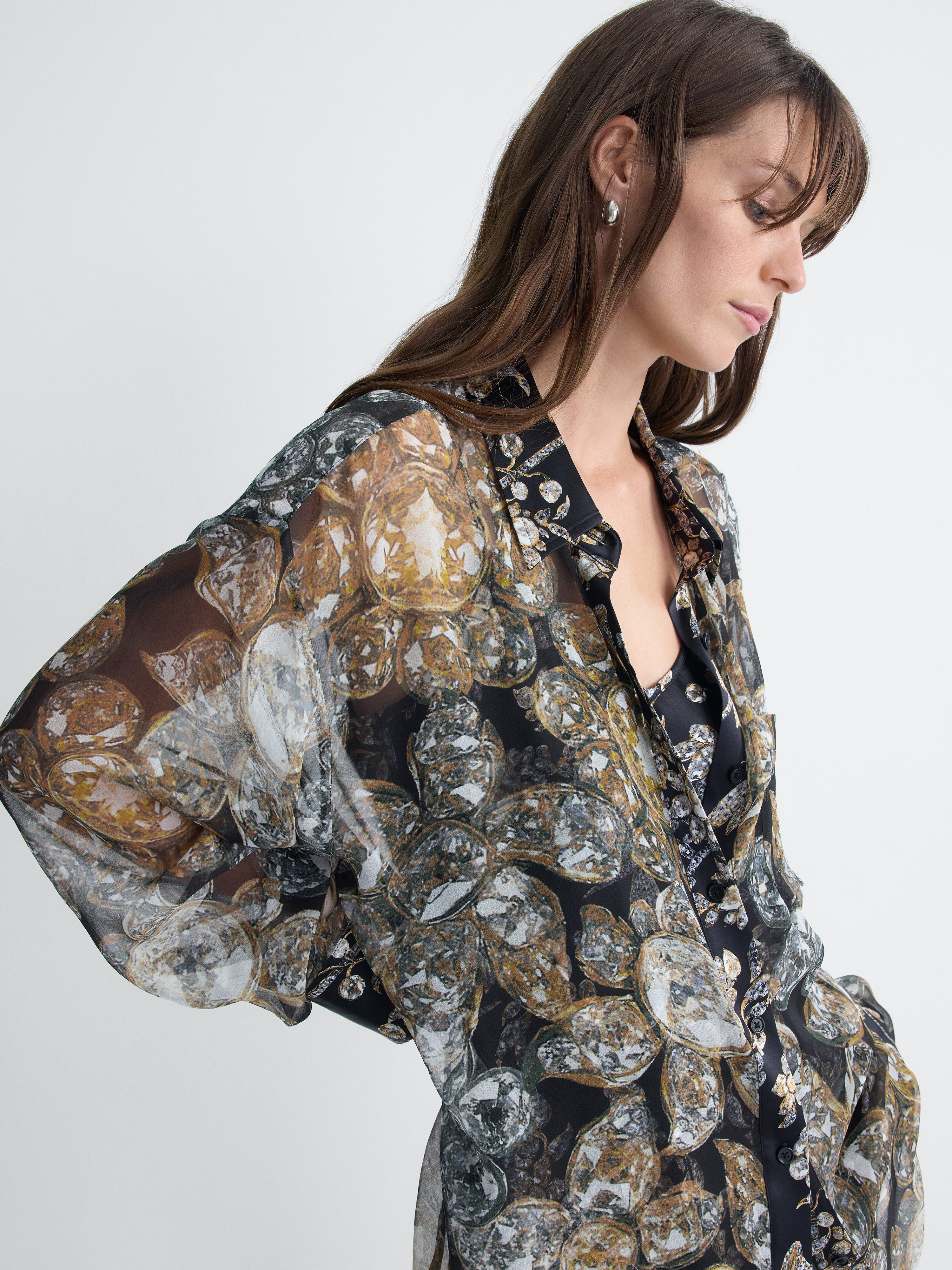 Mercer Chiffon Shirt in Crystal Fleur and Black Crystal, alternate pose