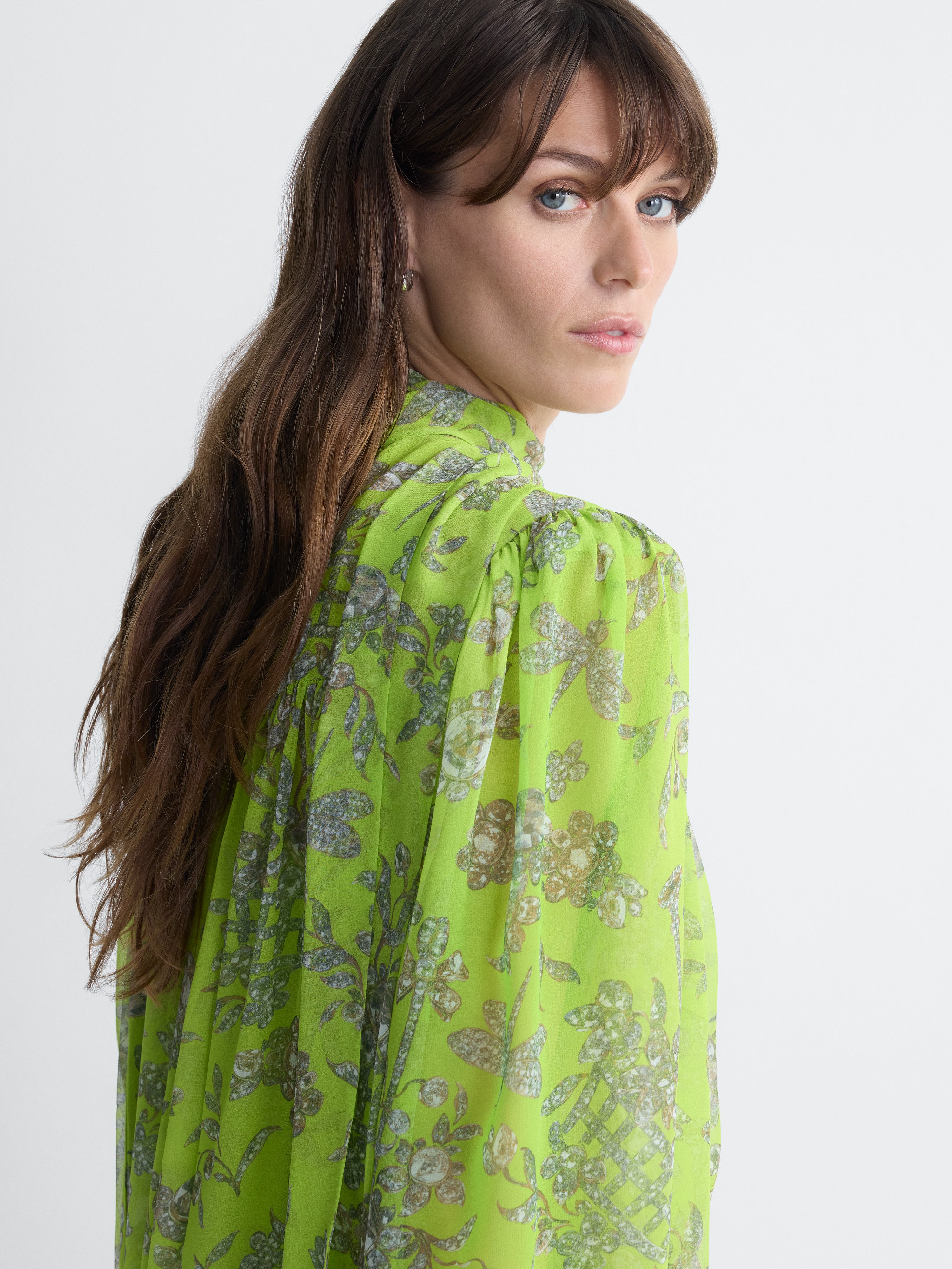Angelina Chiffon Blouse in Celandine Crystal, close-up