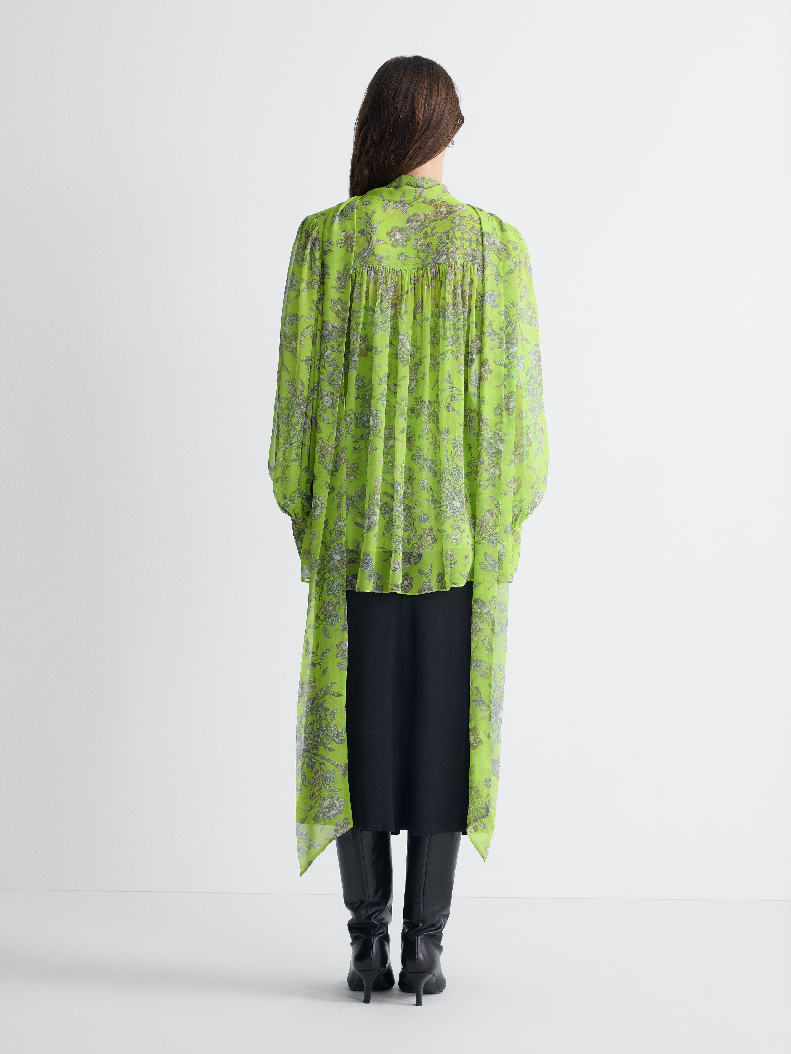 Angelina Chiffon Blouse in Celandine Crystal, back view