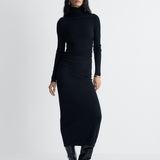 Donna Wool Sweater Dress in Black, full length front view