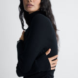 Donna Wool Sweater Dress in Black, close-up