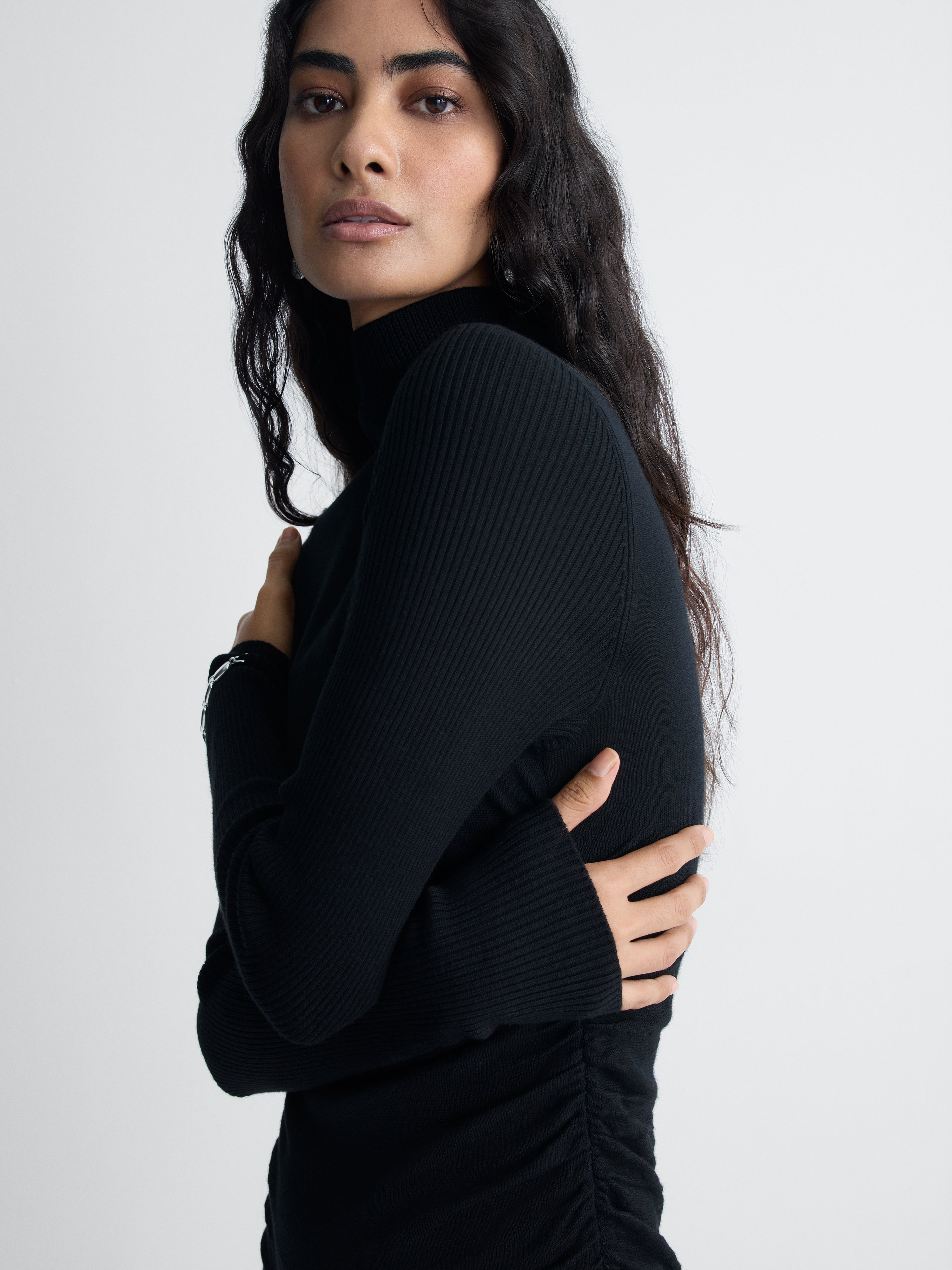 Donna Wool Sweater Dress in Black, close-up