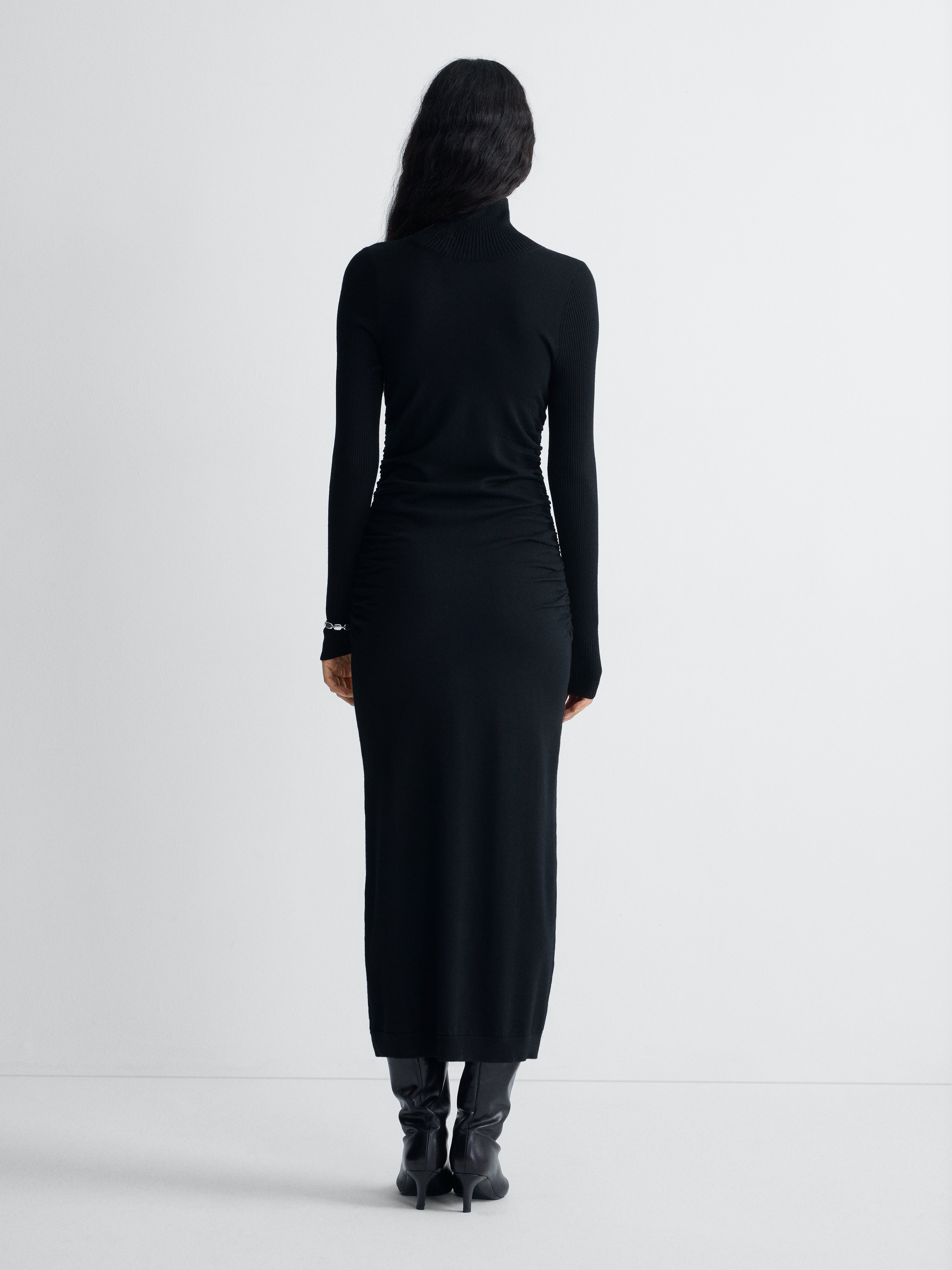 Donna Wool Sweater Dress in Black, back view