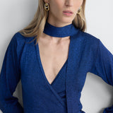 Asterin Wrap Dress in Cobalt, close-up