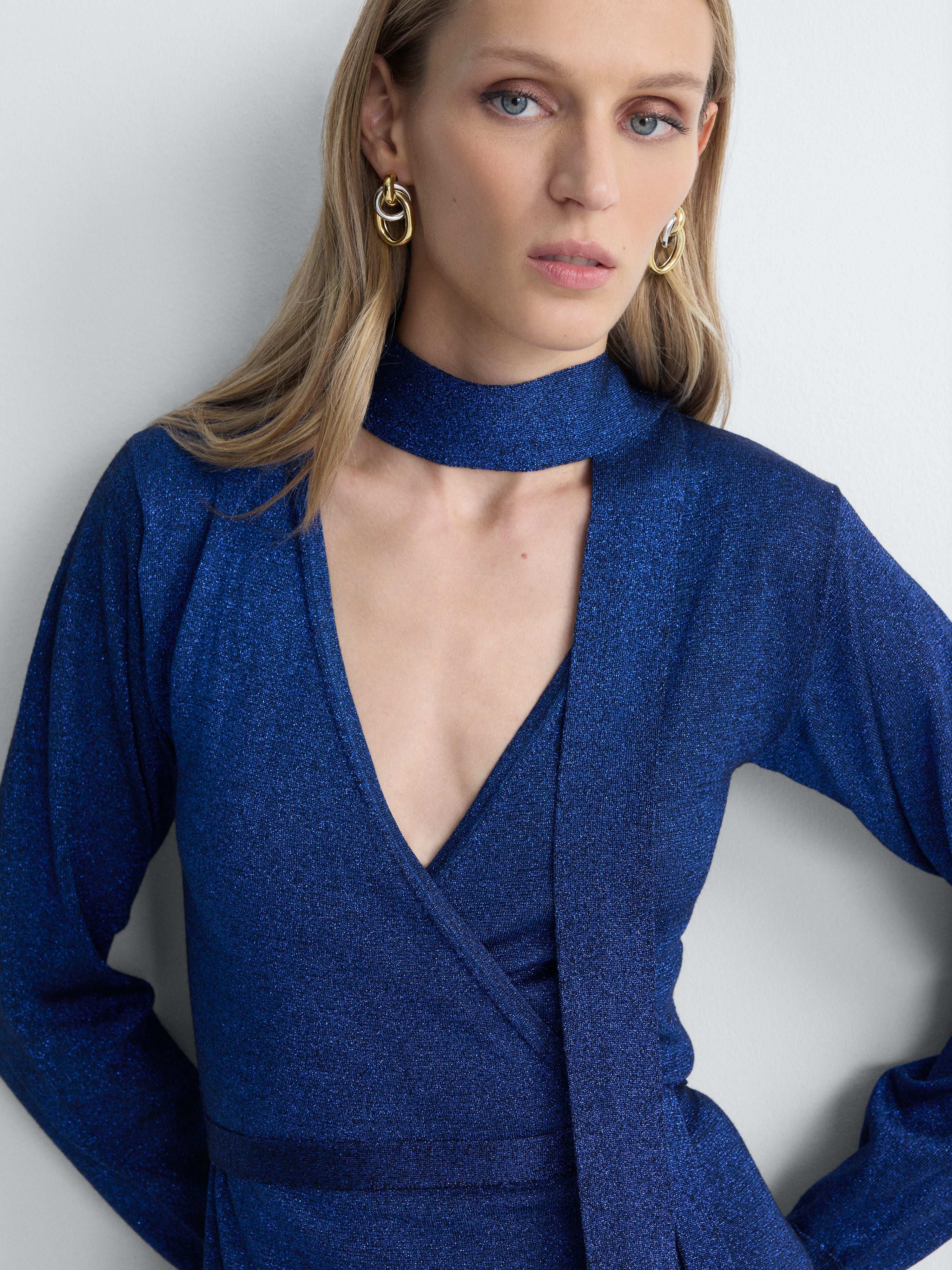 Asterin Wrap Dress in Cobalt, close-up