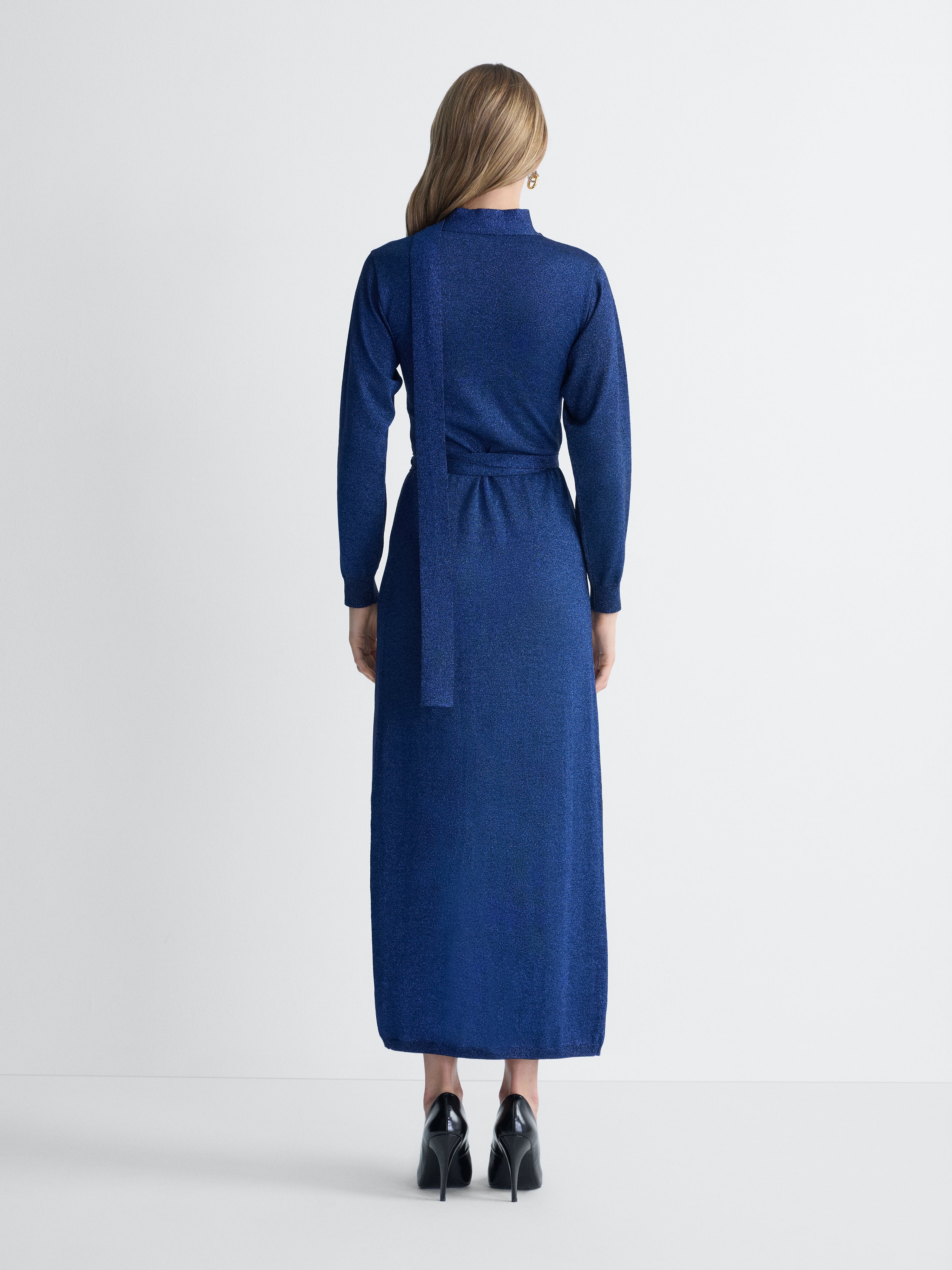 Asterin Wrap Dress in Cobalt, back view
