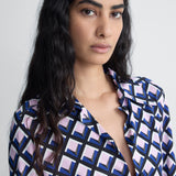 Diane Jersey Shirt Dress in Window Pane, close-up