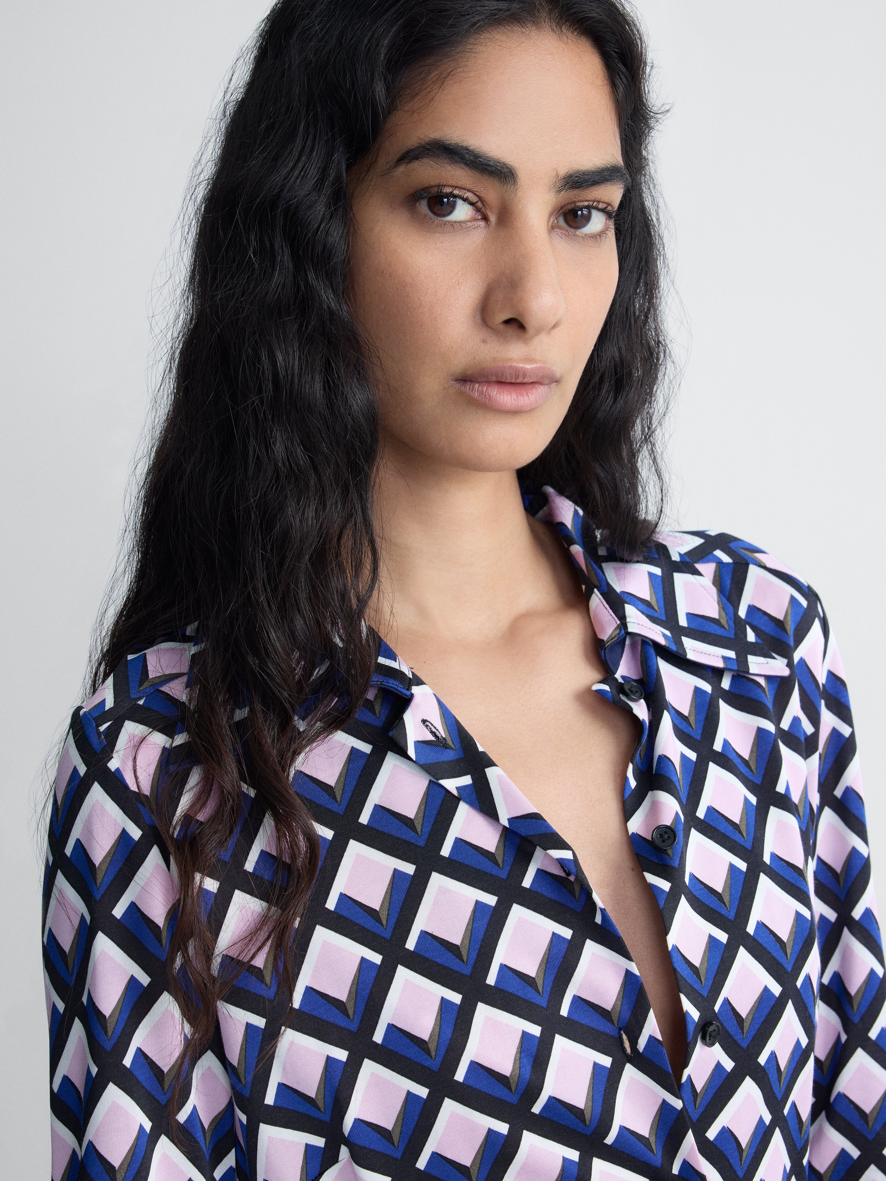 Diane Jersey Shirt Dress in Window Pane, close-up