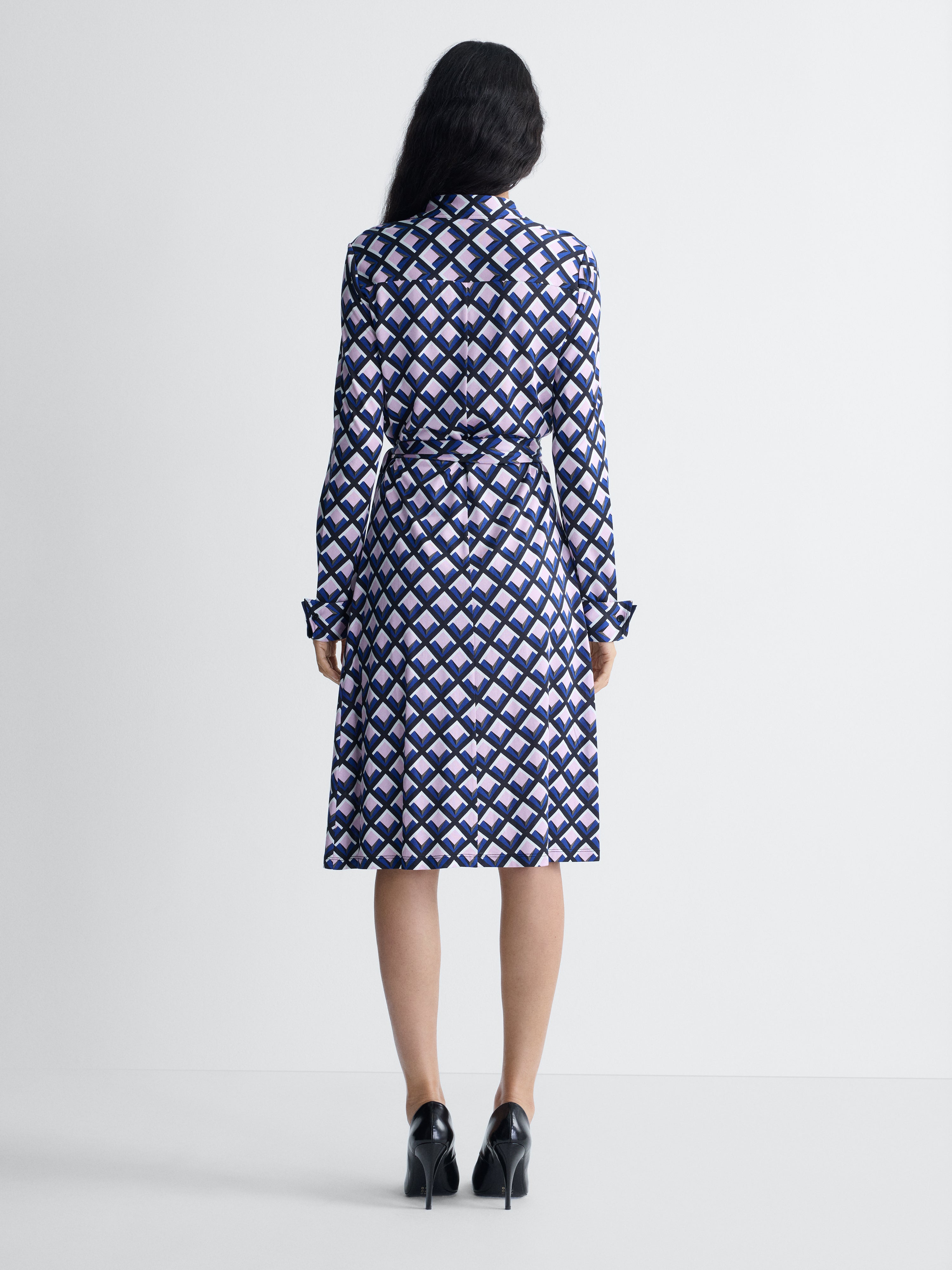 Diane Jersey Shirt Dress in Window Pane, back view