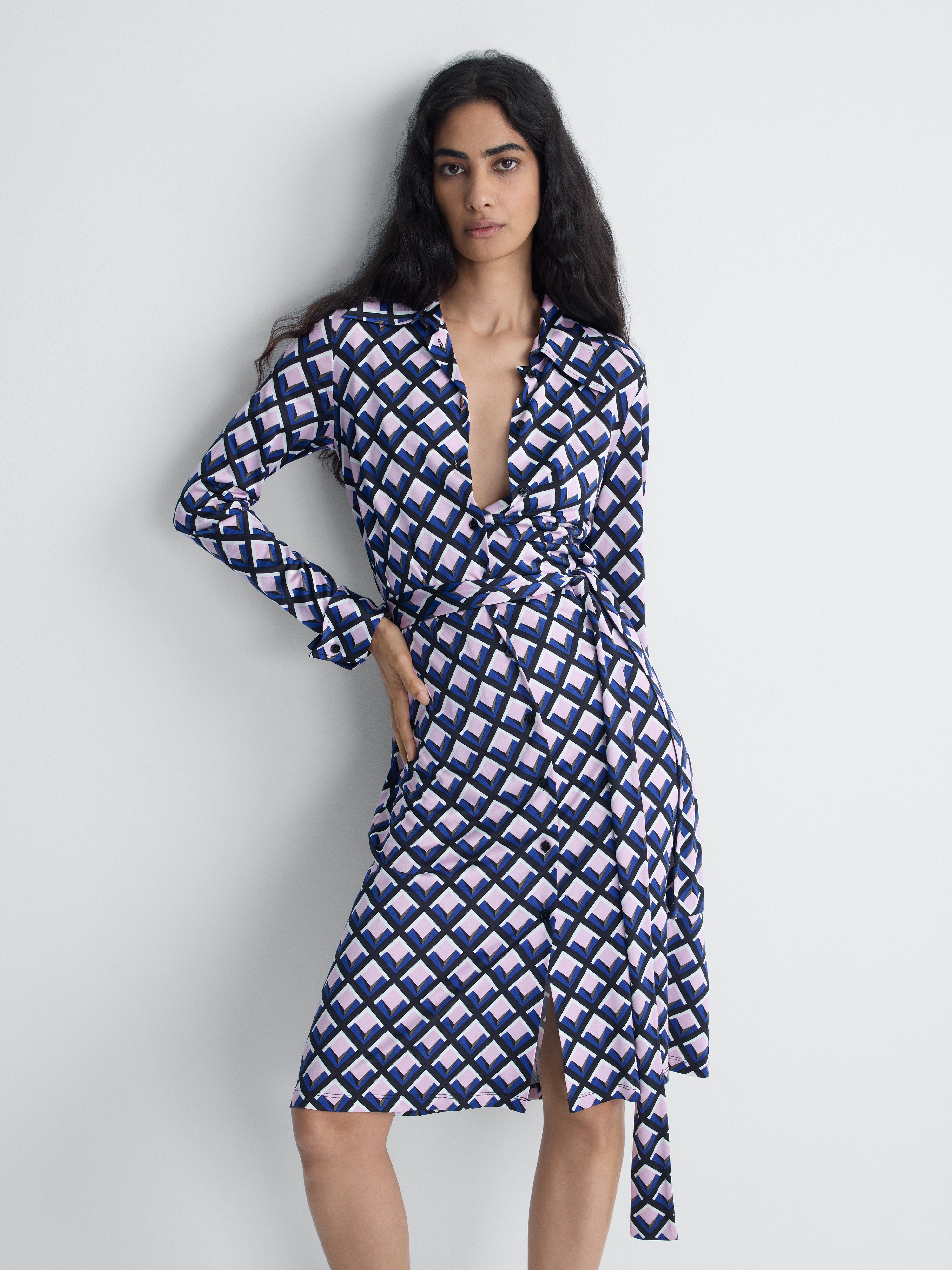 Diane Jersey Shirt Dress in Window Pane, alternate pose