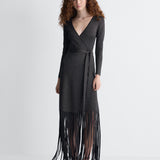 Grazia Wrap Dress in Black, full length front view
