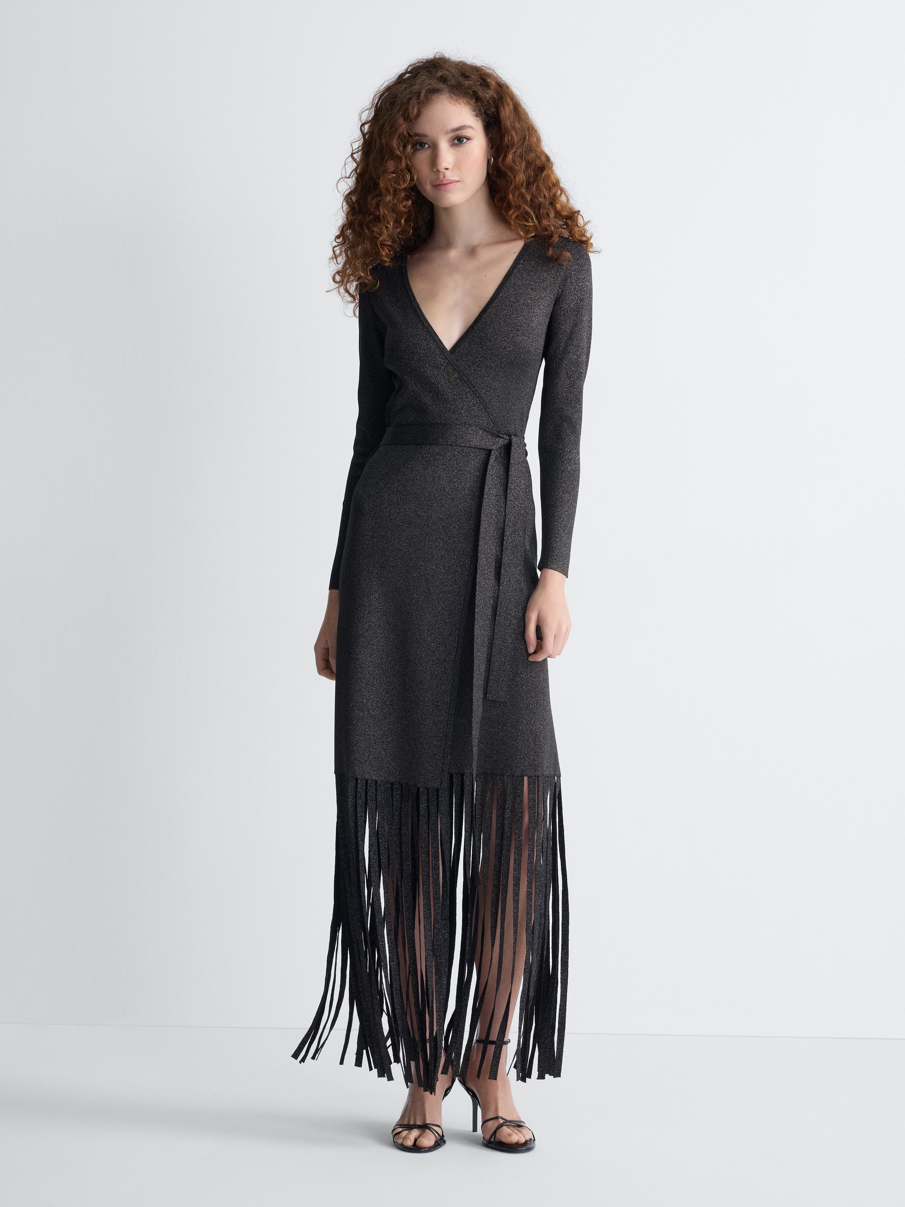 Grazia Wrap Dress in Black, full length front view