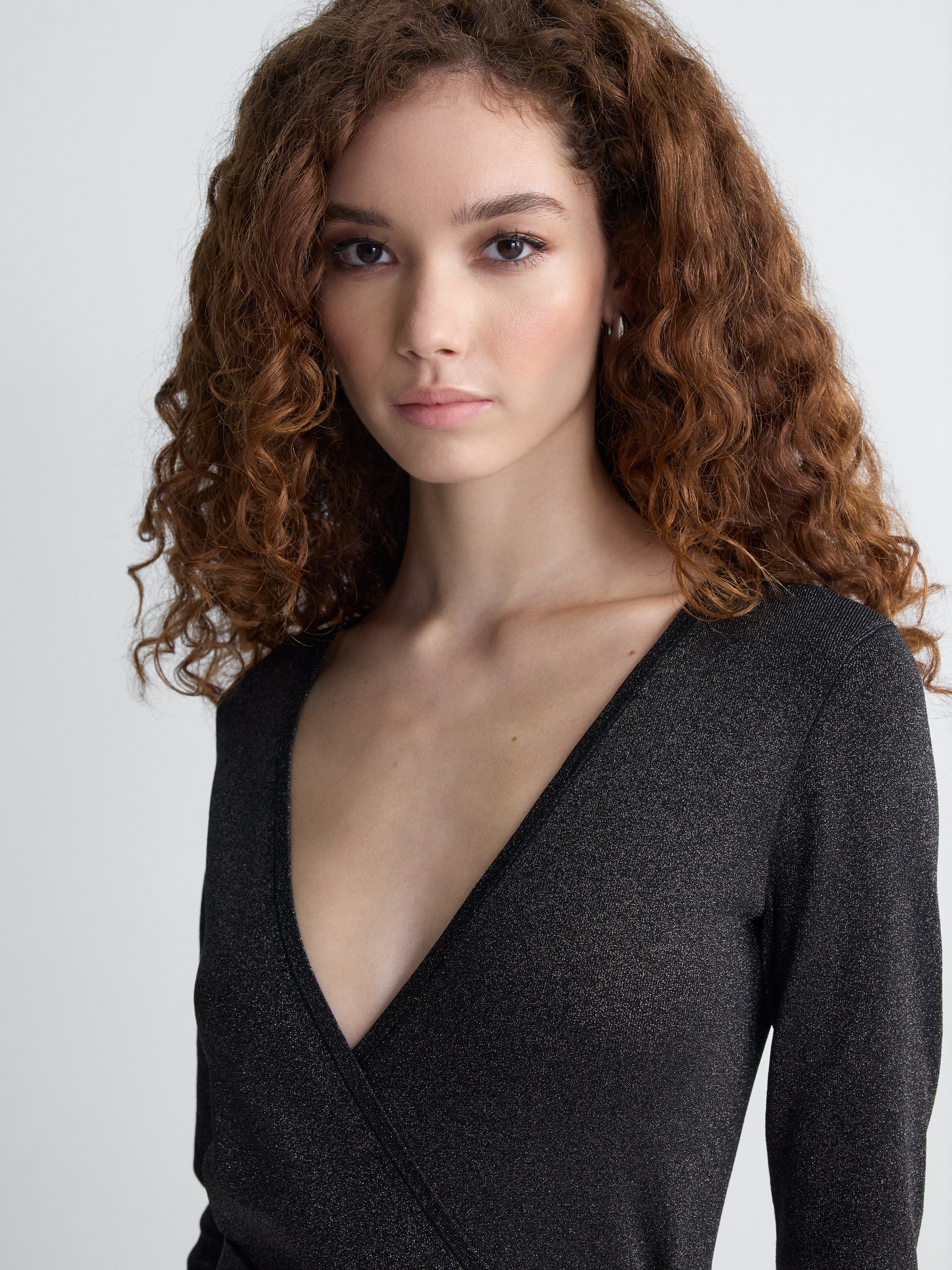 Grazia Wrap Dress in Black, close-up