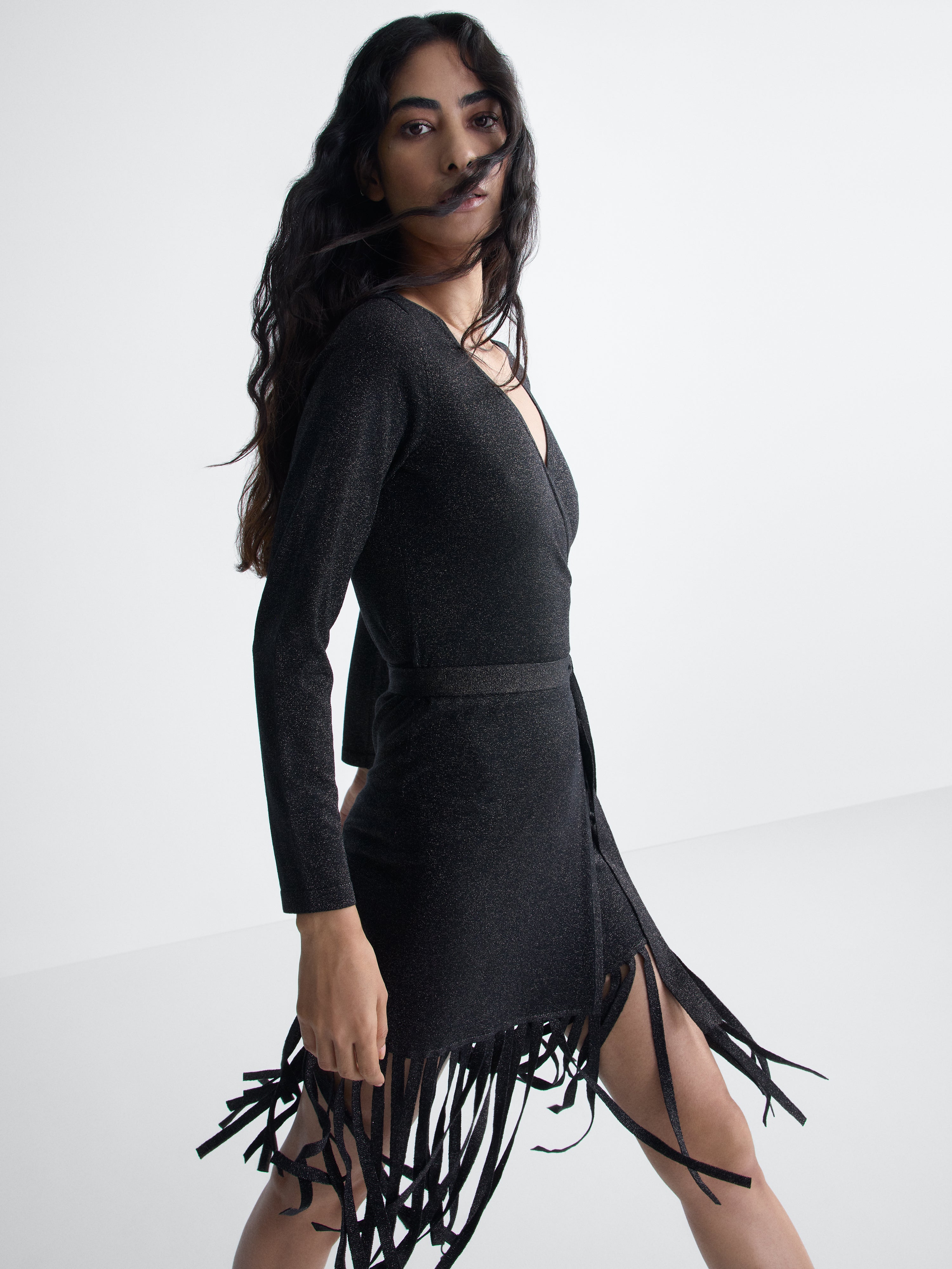 Nell Knit Mini Dress in Black, alternate pose