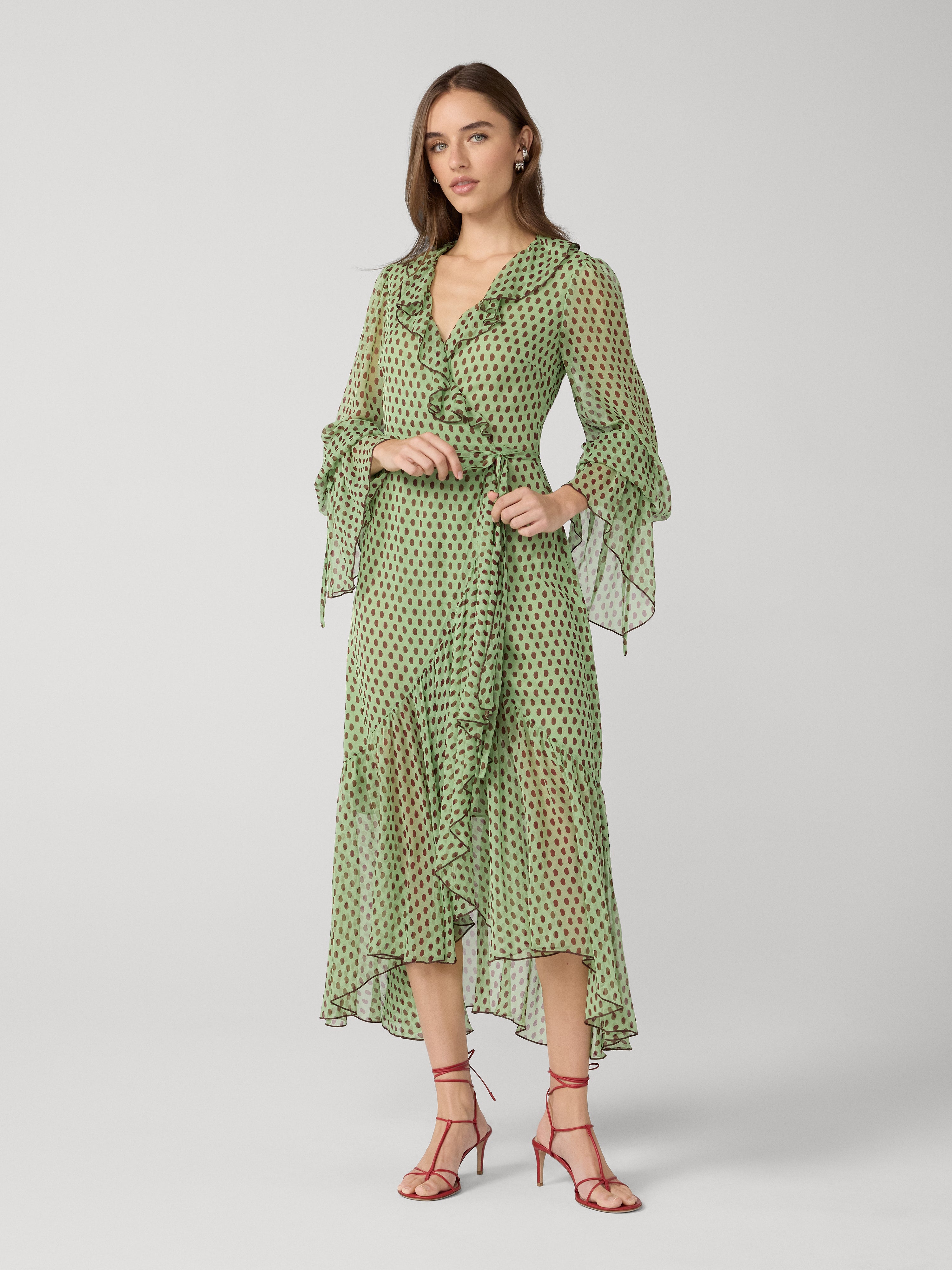 diane von furstenberg dresses Jeanne Silk Jersey Wrap Dress dot wrap dress finished with long Thena Dress
