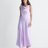 Cosette Satin Dress in Lilac, full length front view