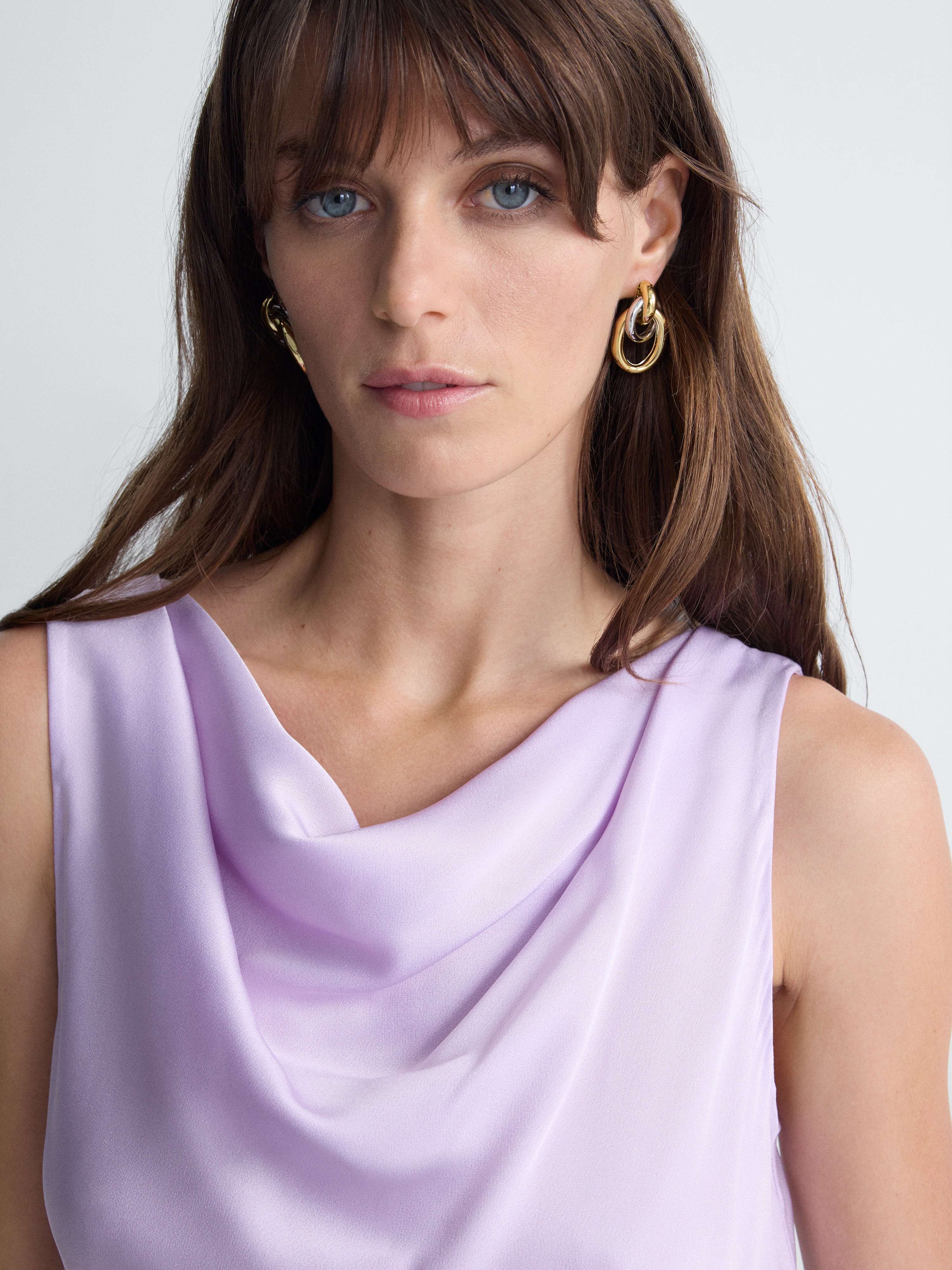 Cosette Satin Dress in Lilac, close-up