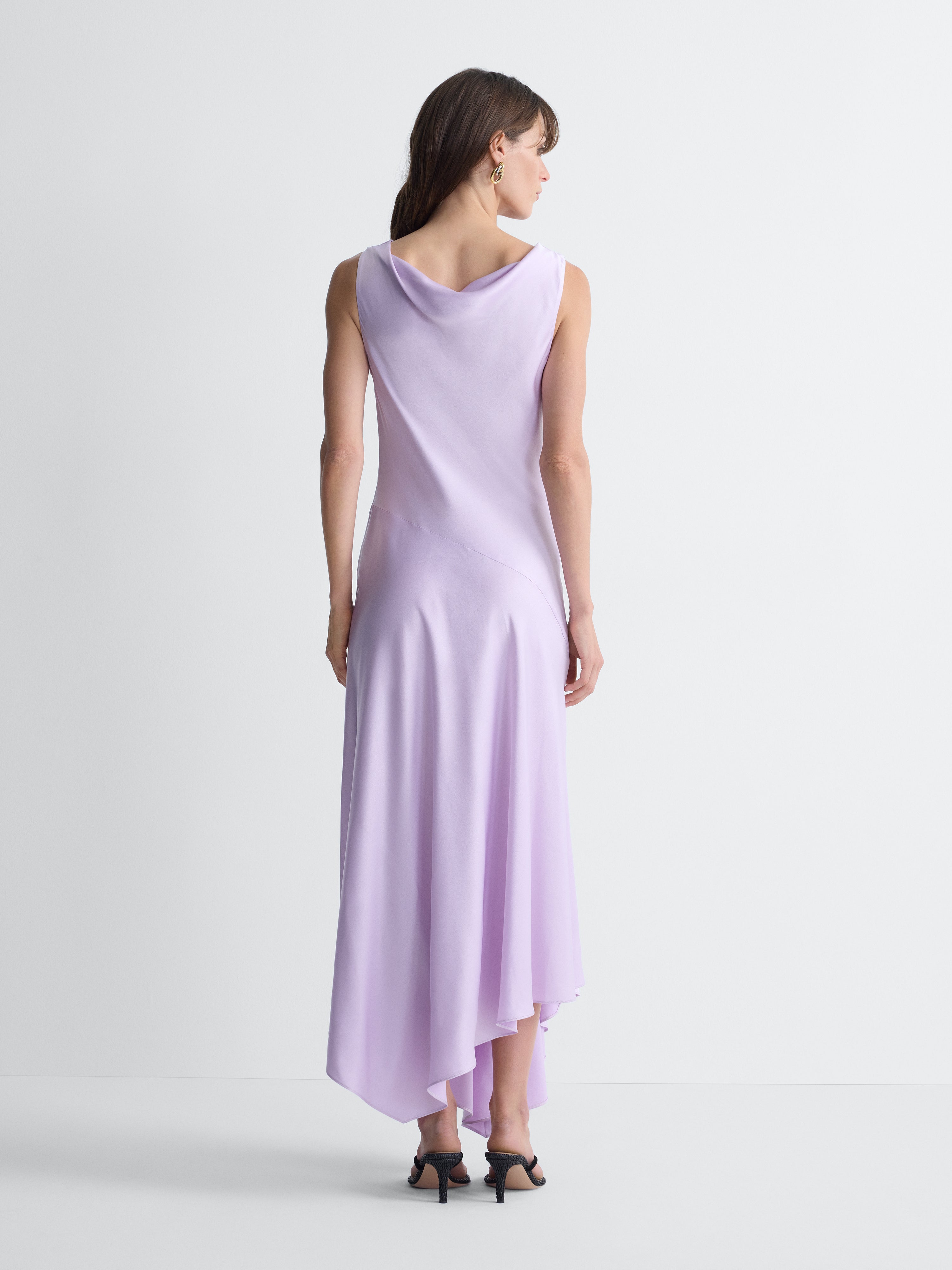 Cosette Satin Dress in Lilac, back view