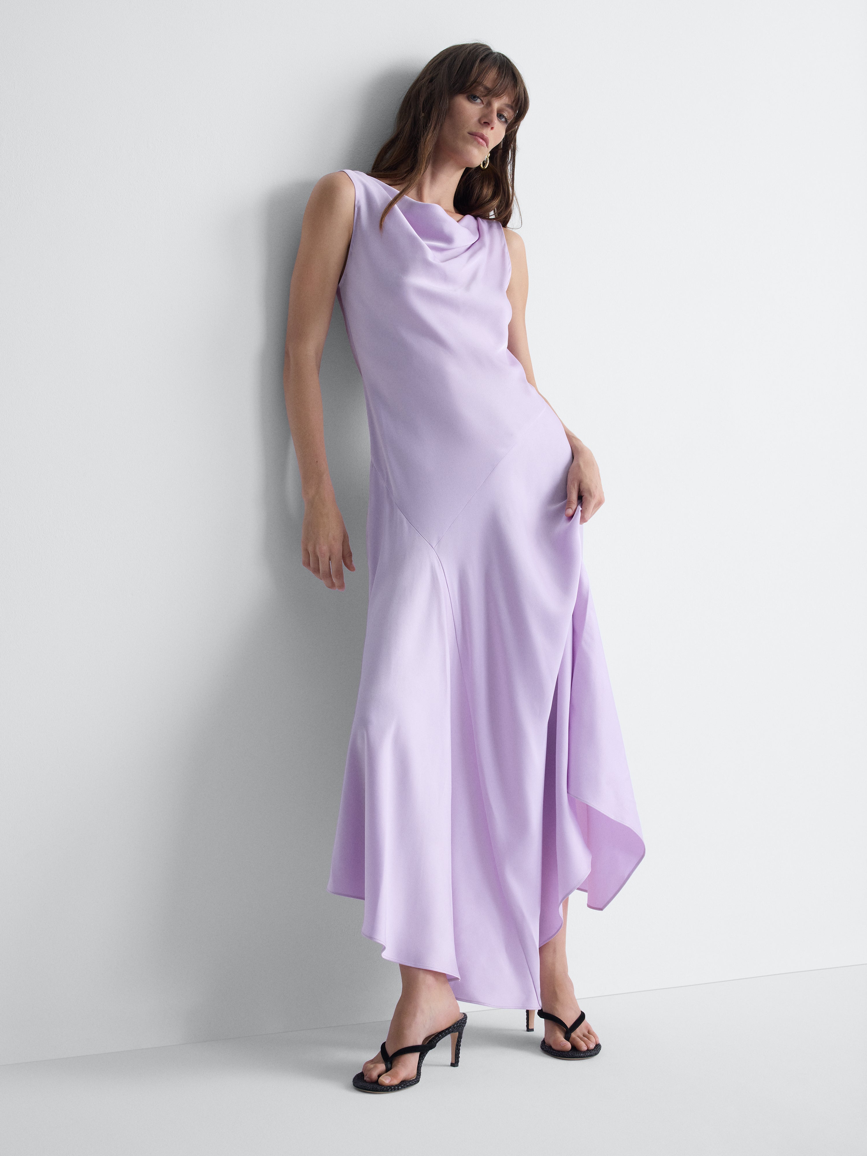 Cosette Satin Dress in Lilac, alternate pose