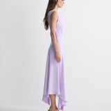 Cosette Satin Dress in Lilac, side view
