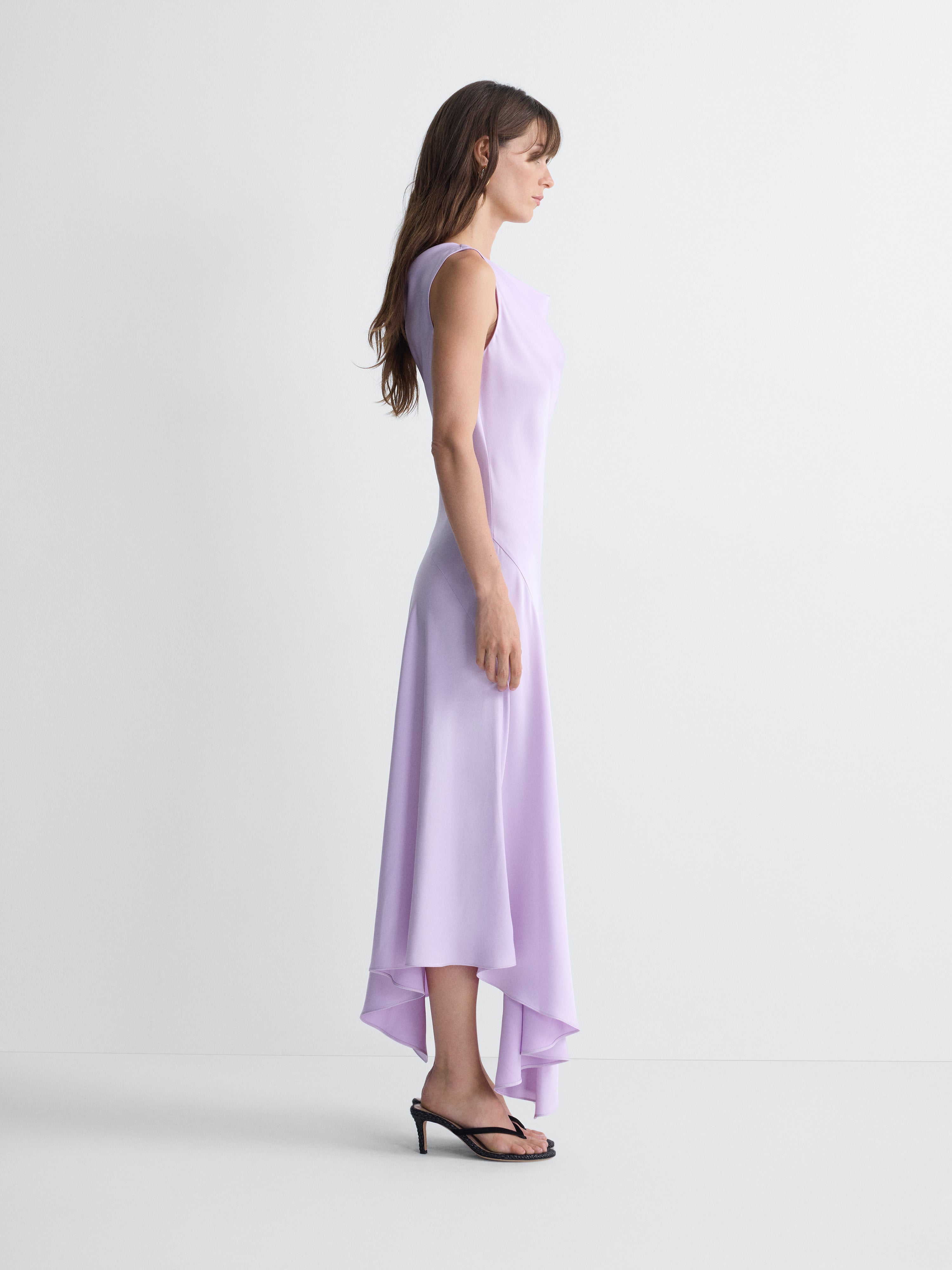 Cosette Satin Dress in Lilac, side view