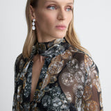 Domino Chiffon Dress in Crystal Fleur and Black Crystal, close-up