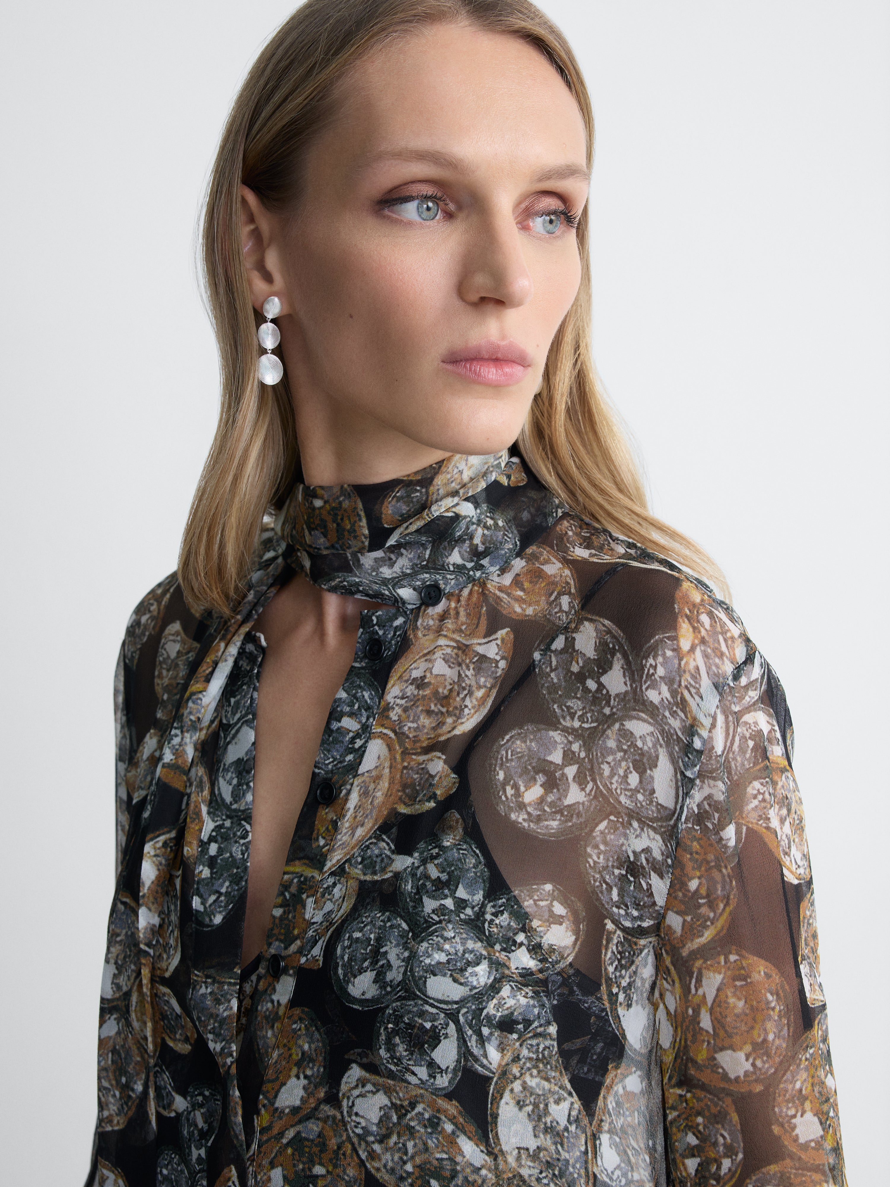 Domino Chiffon Dress in Crystal Fleur and Black Crystal, close-up