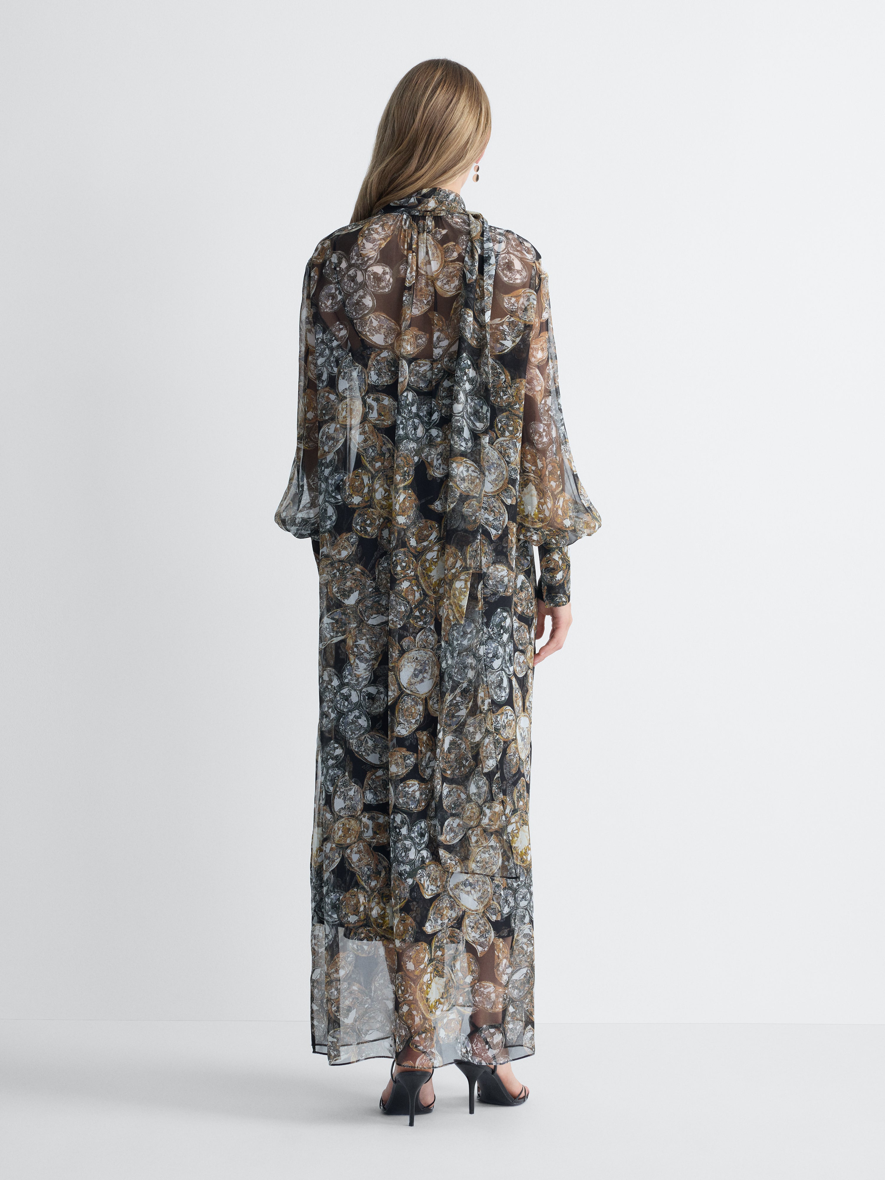 Domino Chiffon Dress in Crystal Fleur and Black Crystal, back view