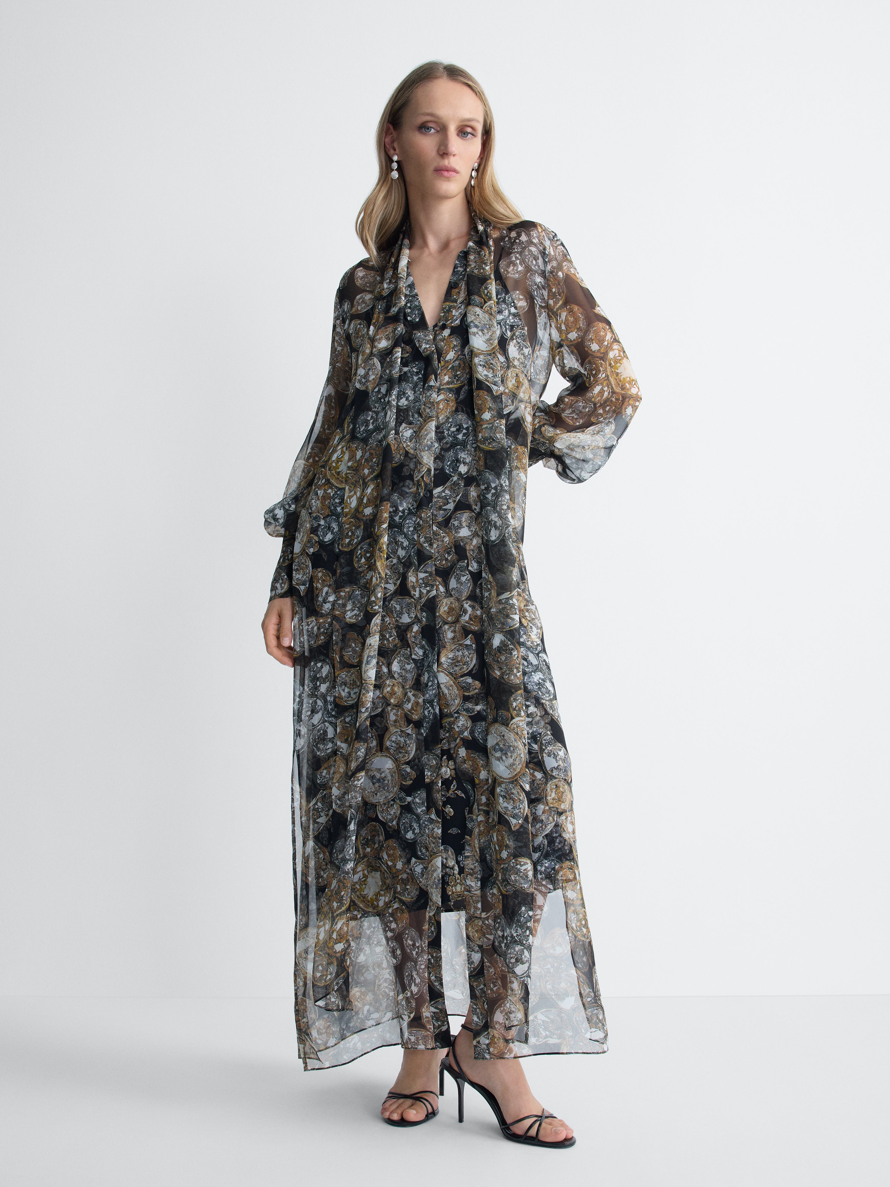 Domino Chiffon Dress in Crystal Fleur and Black Crystal, alternate pose
