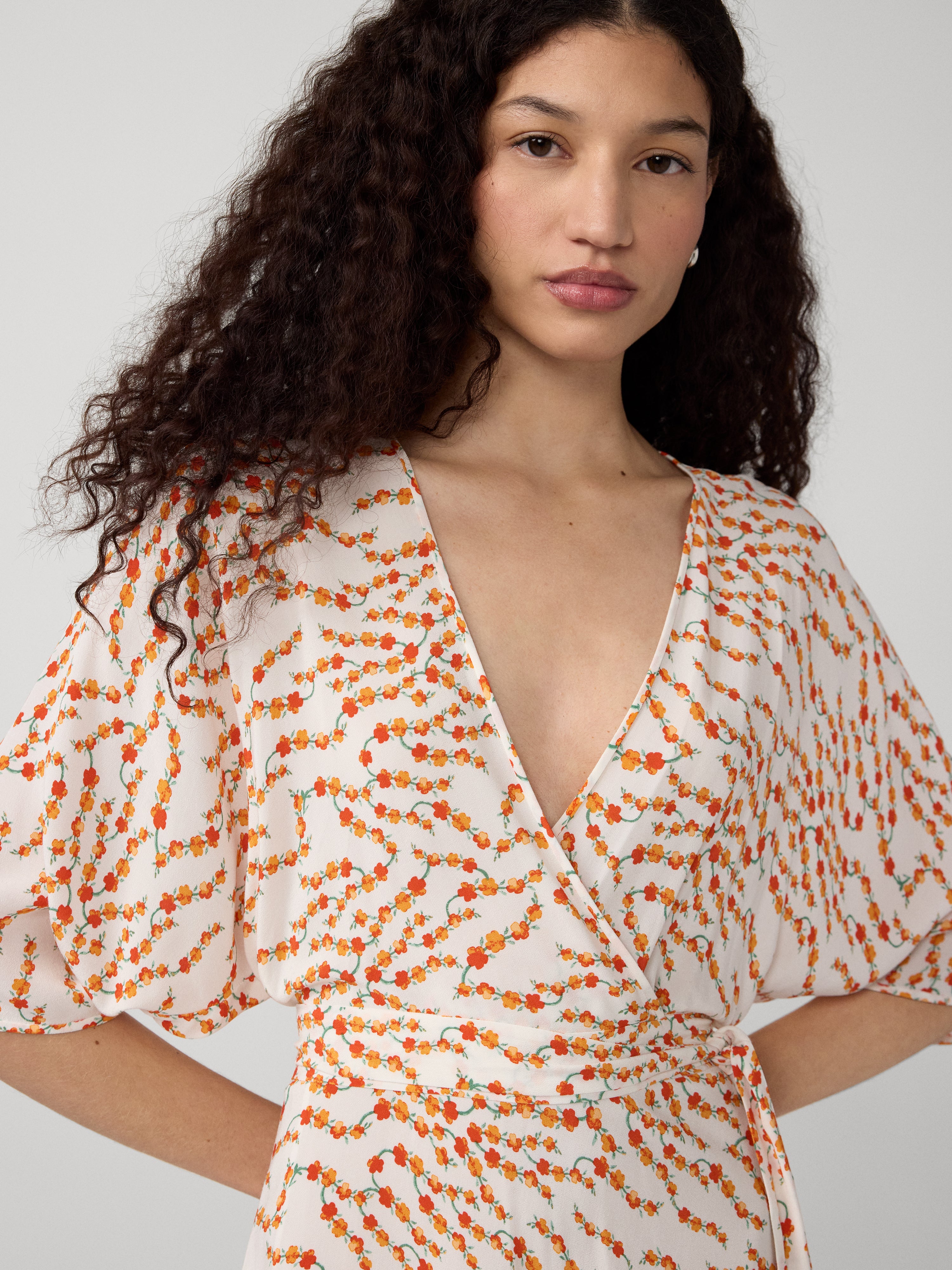 dvf orange wrap dress DVF Diane vonFurstenberg Vintage Justin Silk Red Orange White Wrap Dress 6