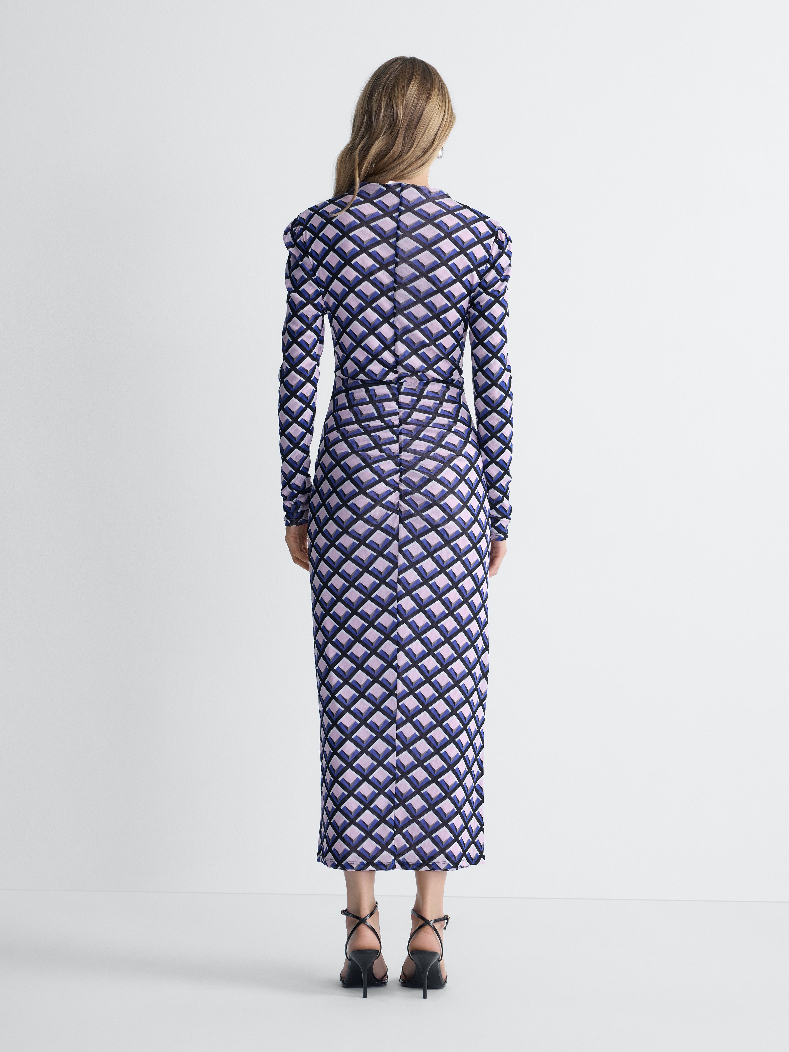 Amadis Reversible Mesh Dress in Window Pane, back view