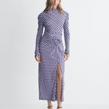 Amadis Reversible Mesh Dress in Window Pane, reverse side, full length front view