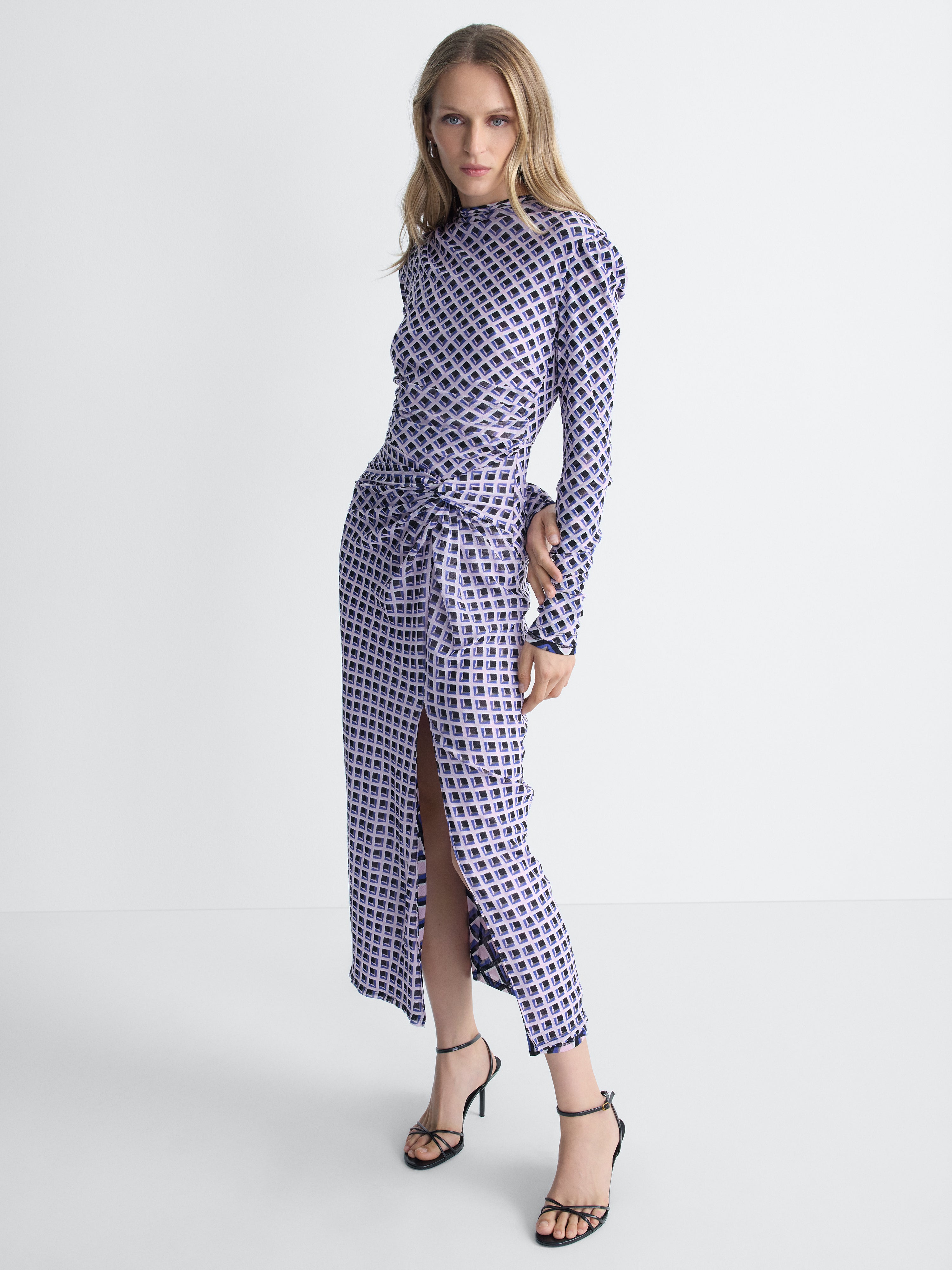 Amadis Reversible Mesh Dress in Window Pane, reverse side, alternate pose