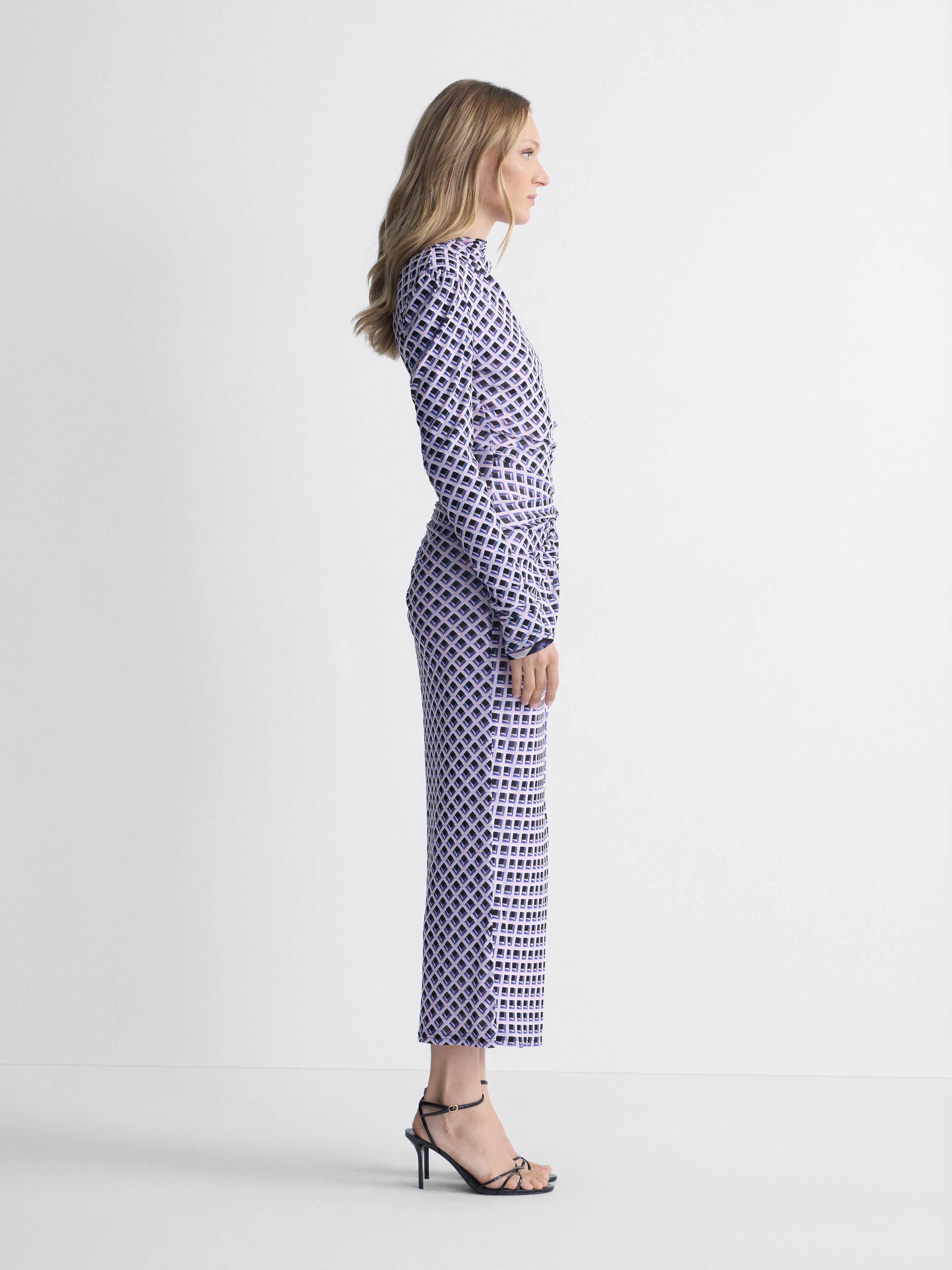 Amadis Reversible Mesh Dress in Window Pane, side view