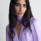 Ambra Satin Dress in Lilac, close-up