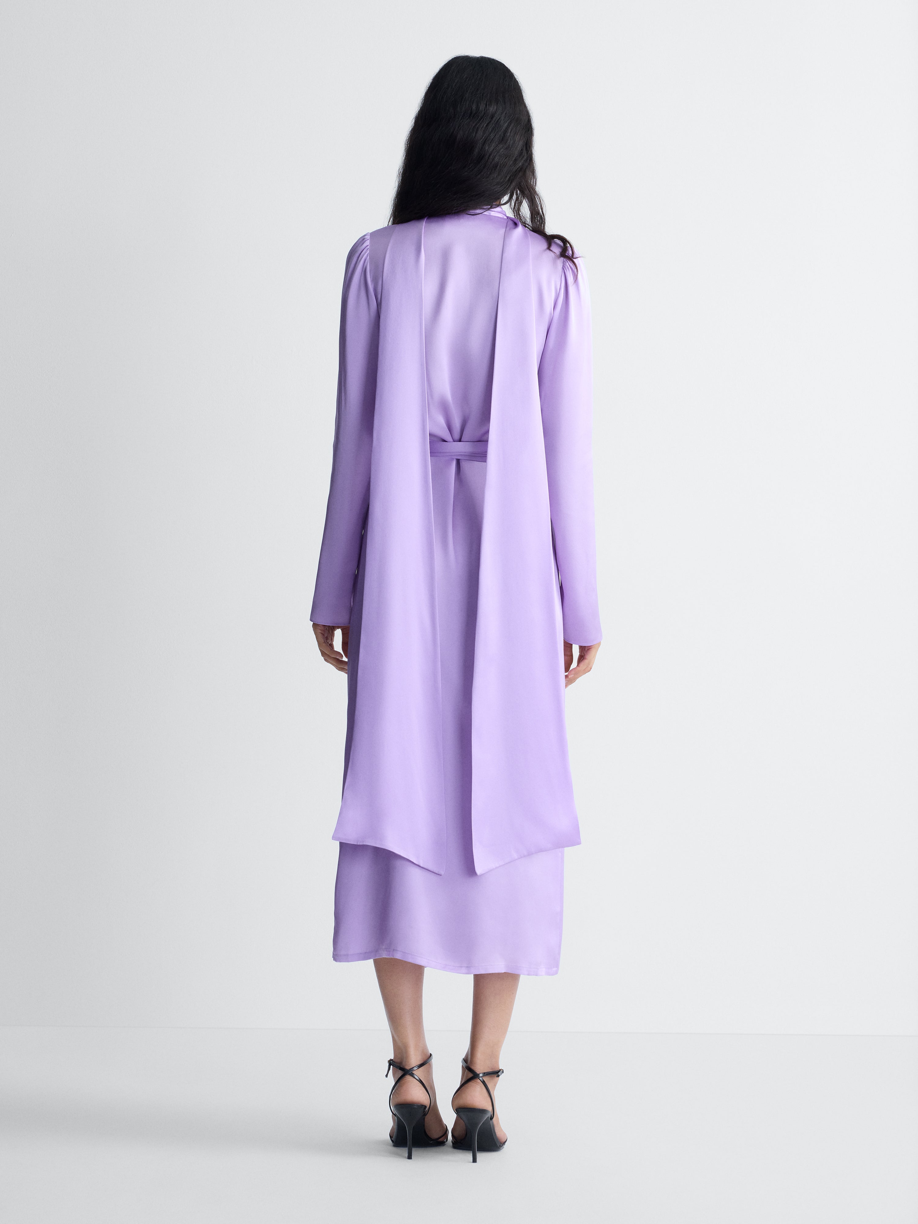 Ambra Satin Dress in Lilac, back view