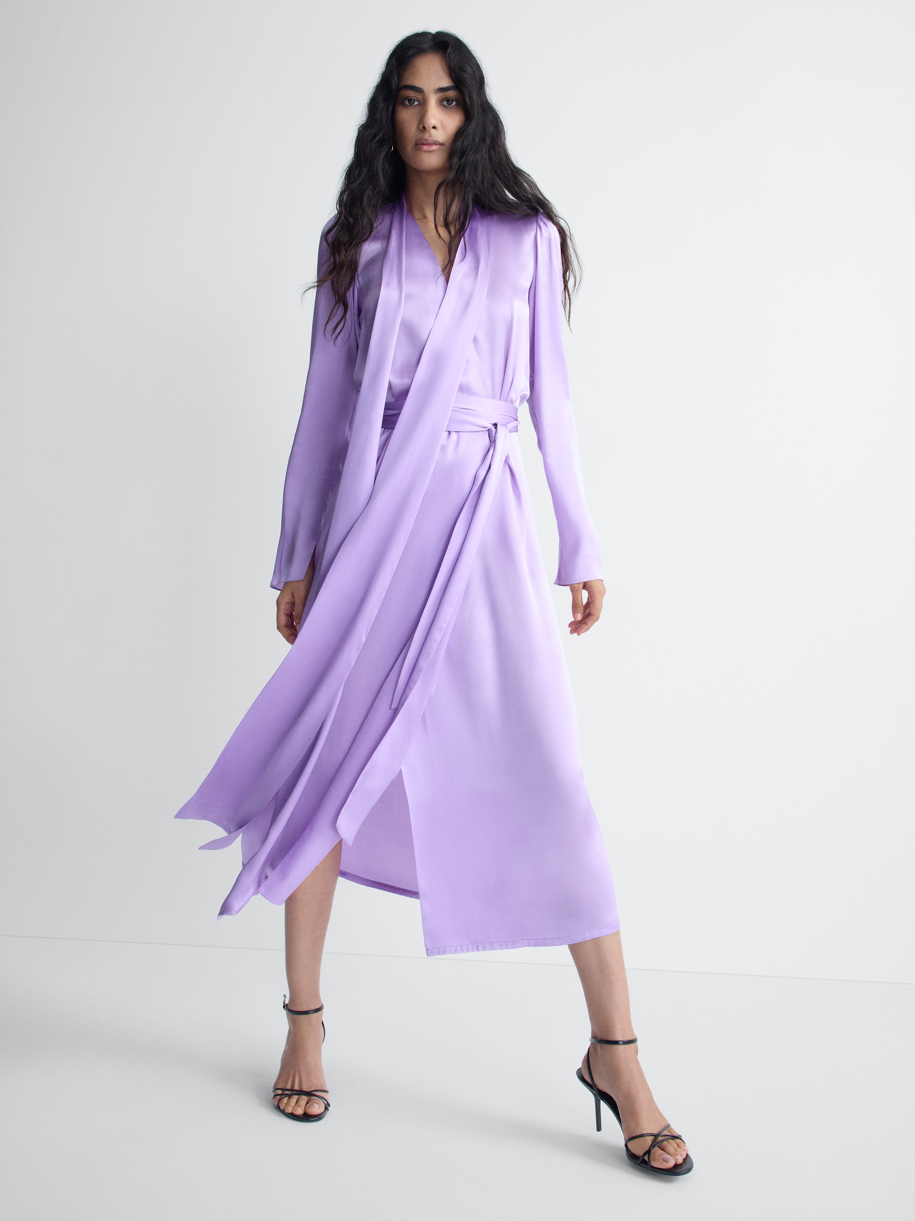 Ambra Satin Dress in Lilac, alternate pose