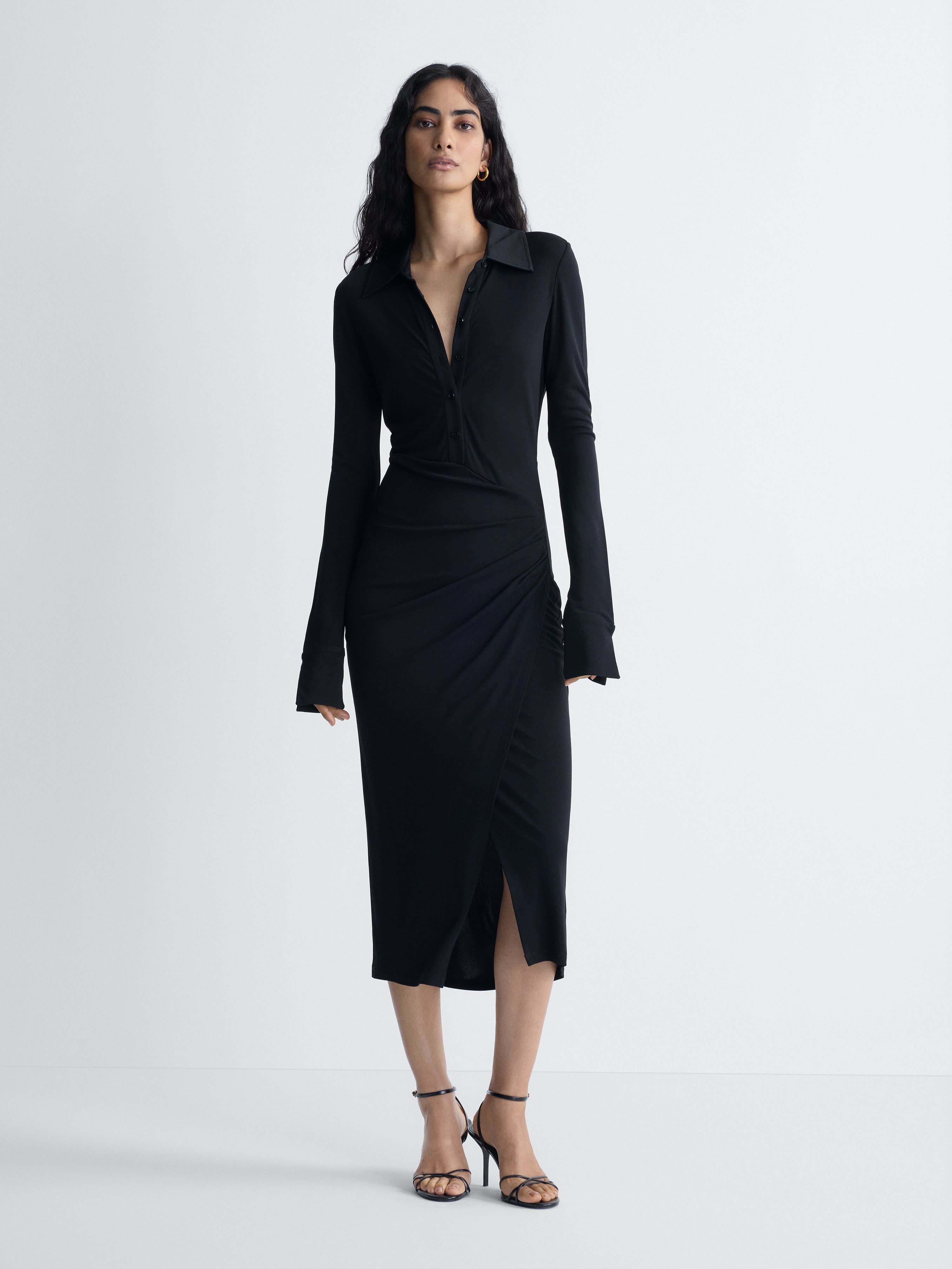 Evangeline Jersey Dress in Black, full length front view