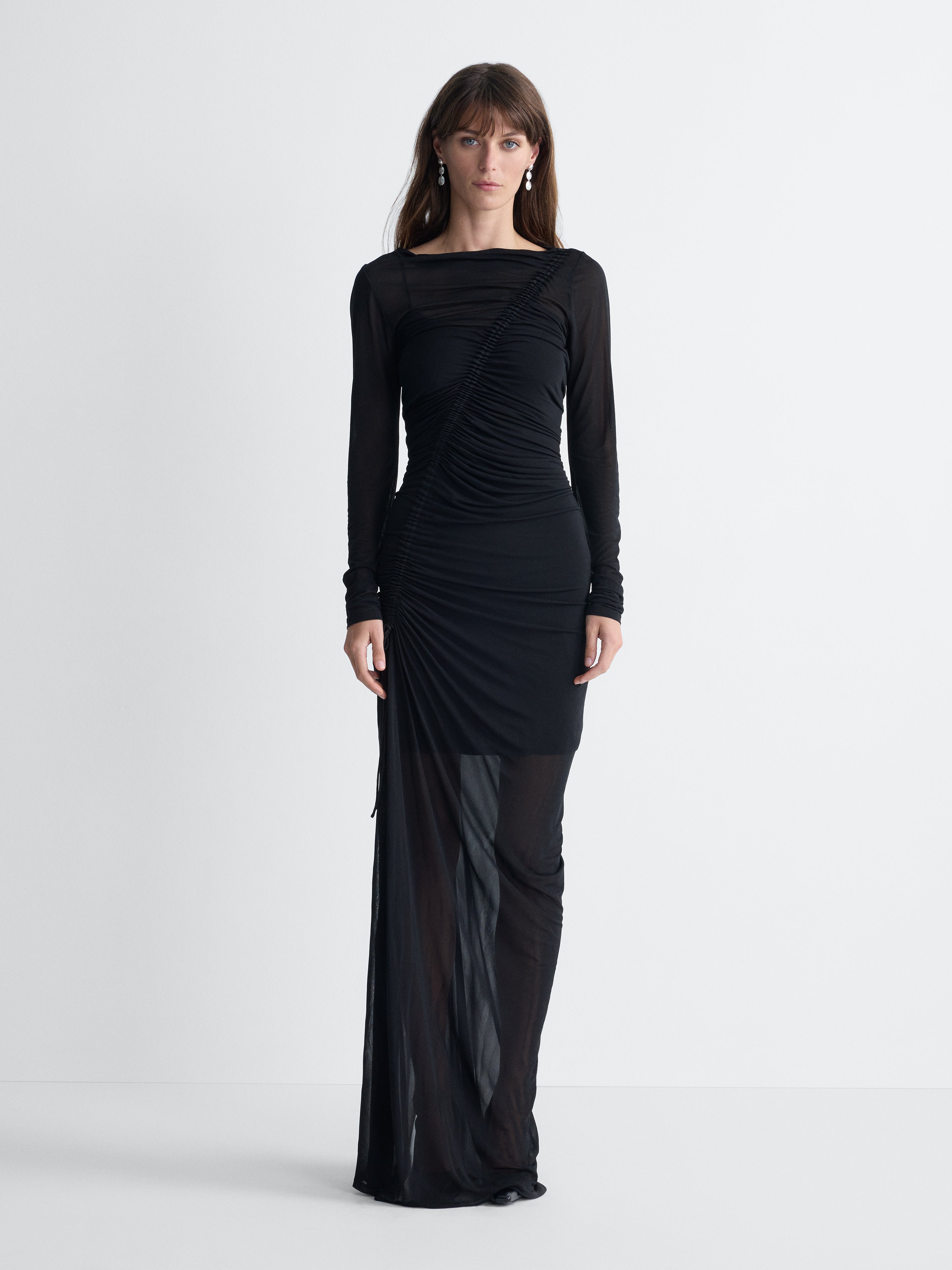 Verbena Jersey Gown in Black, full length front view