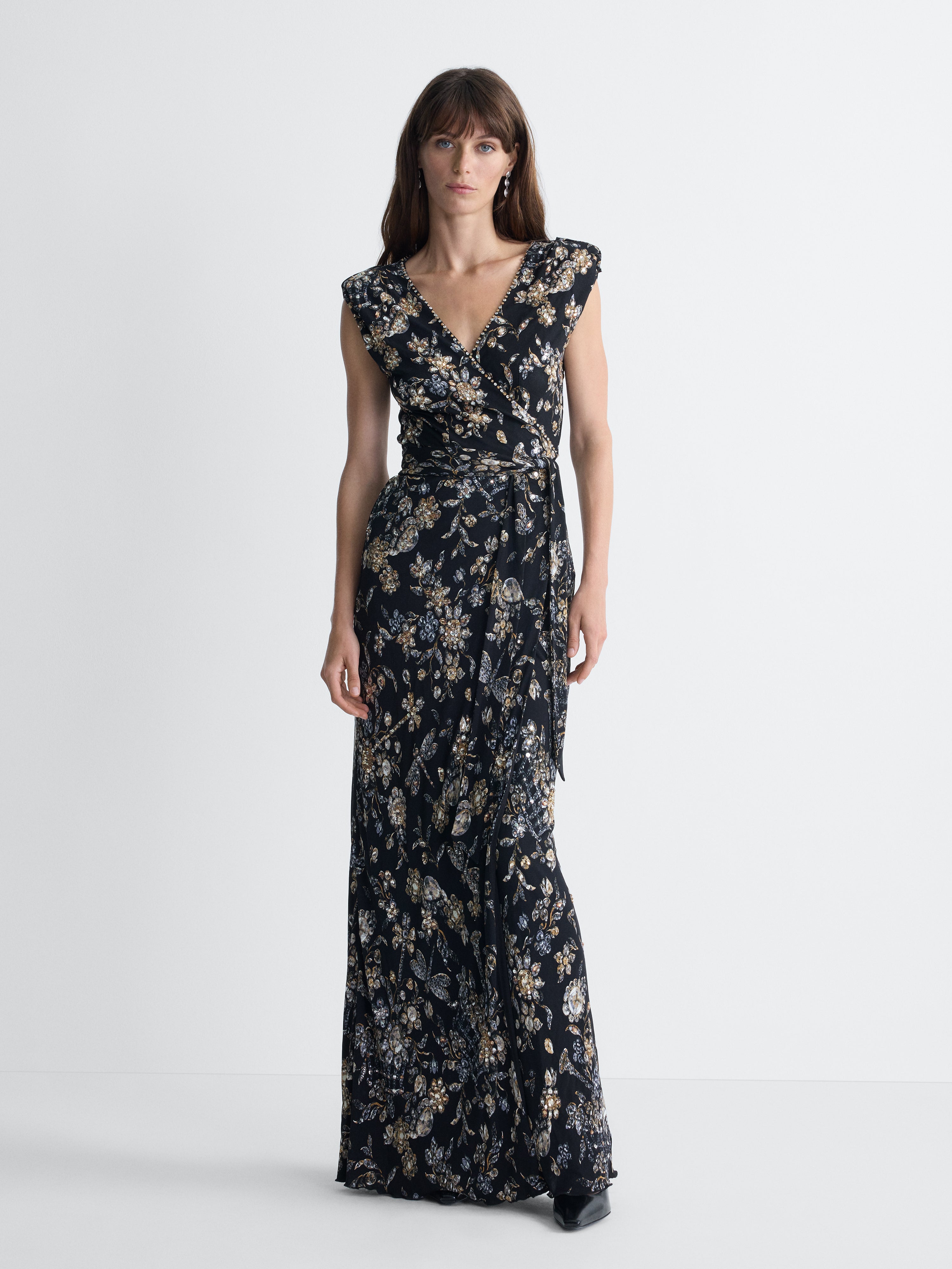 Vigna Jersey Dress in Black Crystal, full length front view