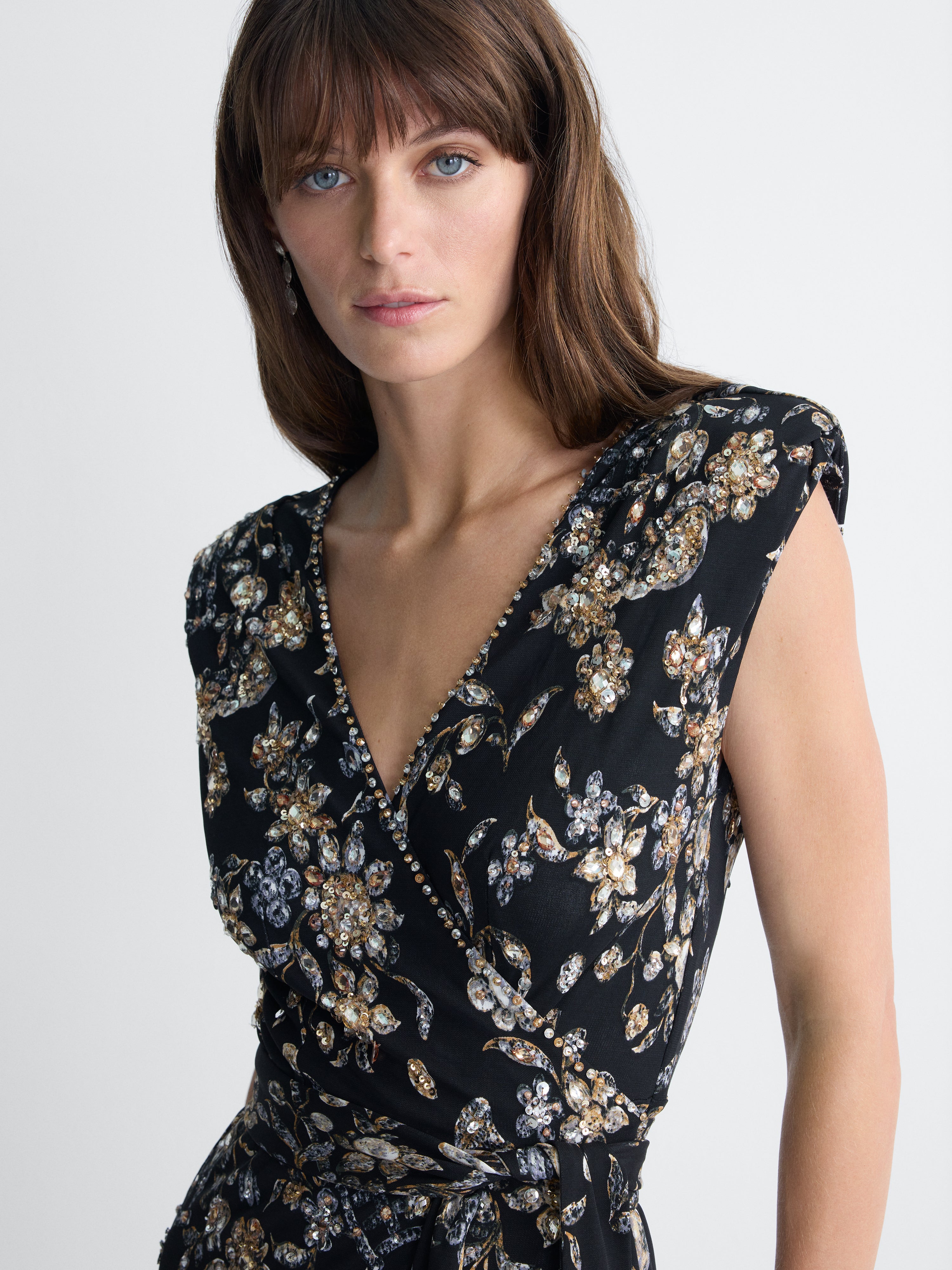 Vigna Jersey Dress in Black Crystal, close-up