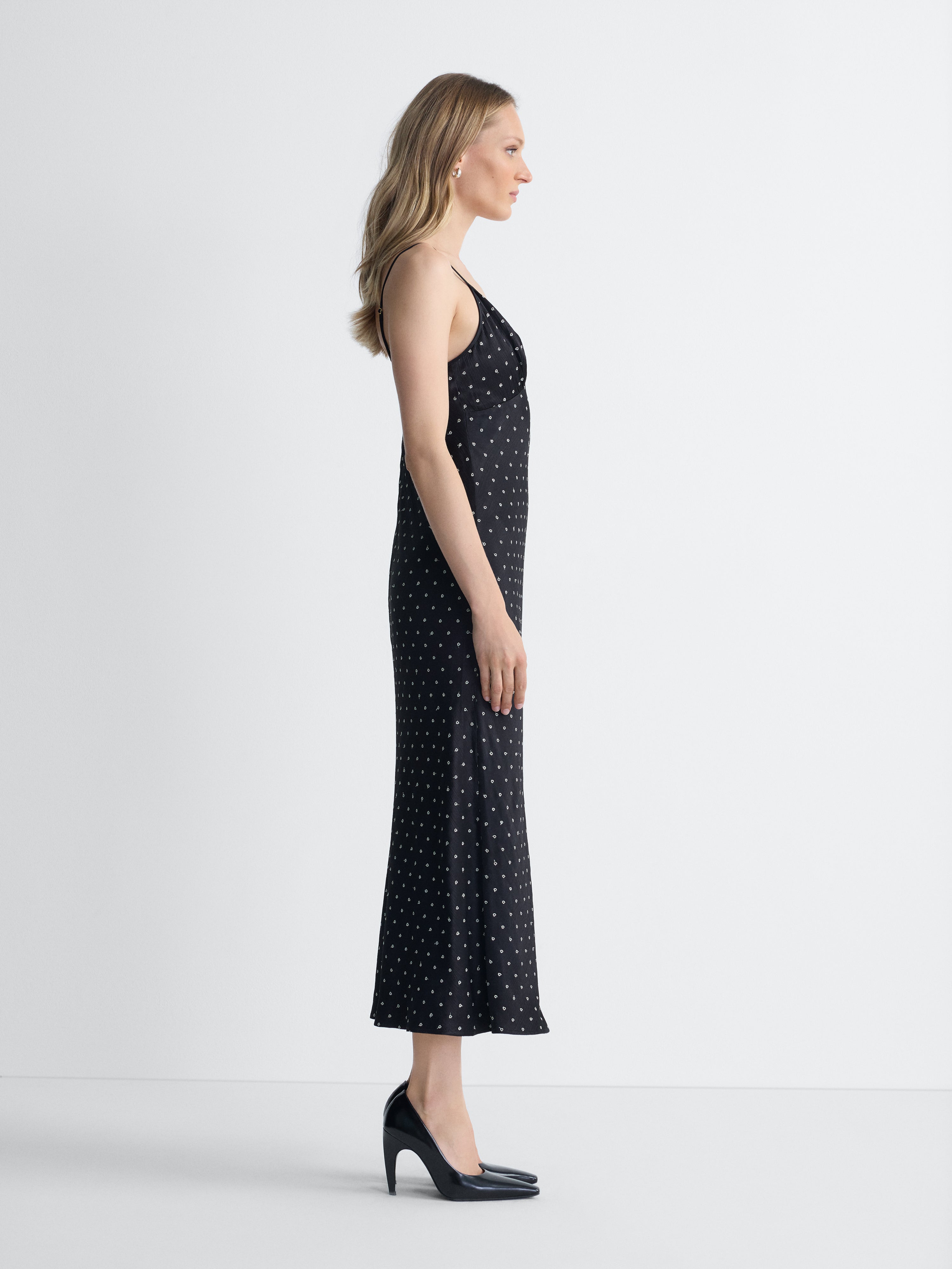 Silvana Embroidered Dress in Black, side view