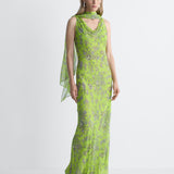 Seren Chiffon Dress in Celandine Crystal, full length front view