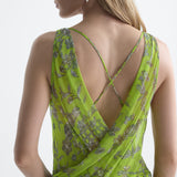 Seren Chiffon Dress in Celandine Crystal, close-up