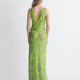 Seren Chiffon Dress in Celandine Crystal, back view